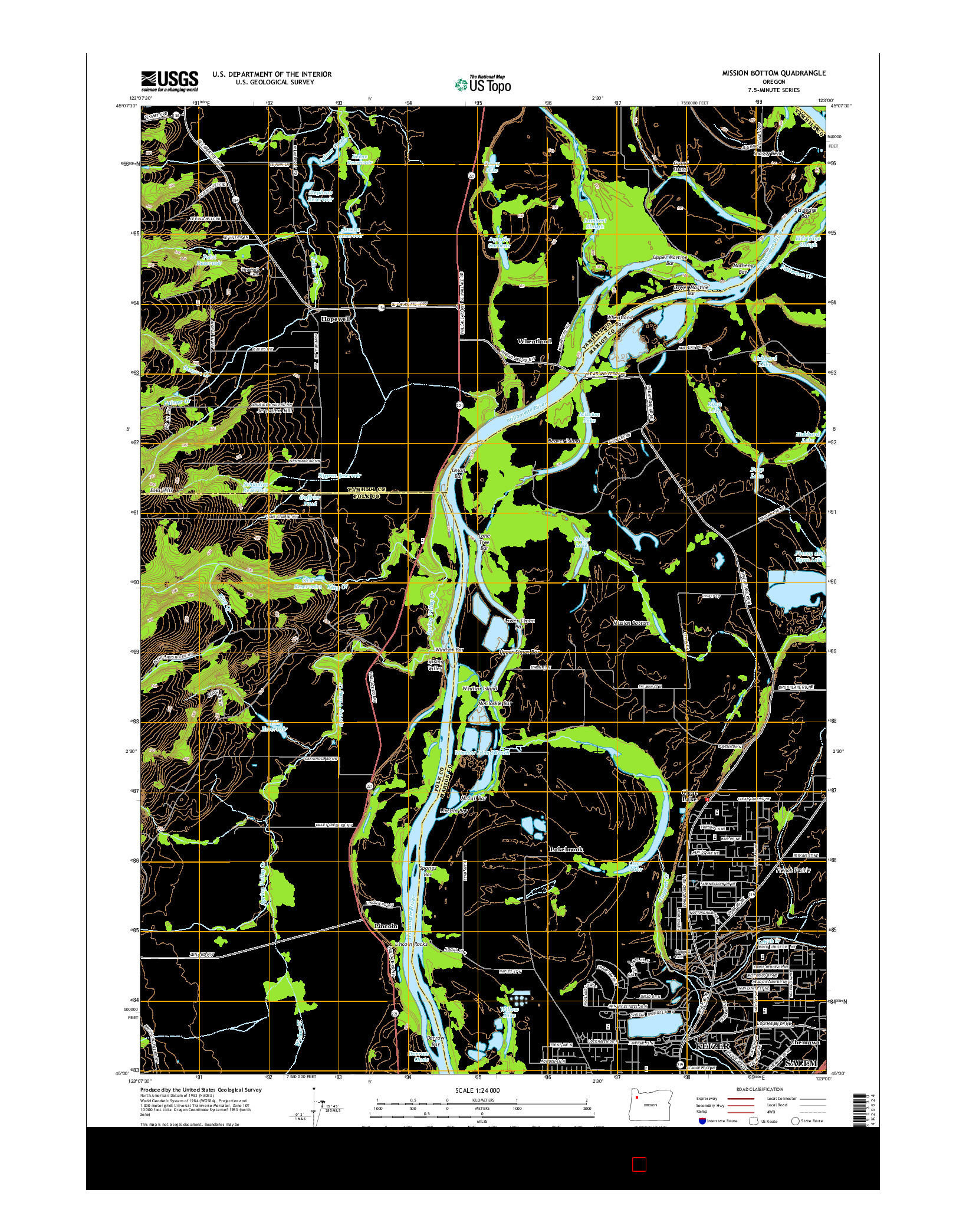 USGS US TOPO 7.5-MINUTE MAP FOR MISSION BOTTOM, OR 2014