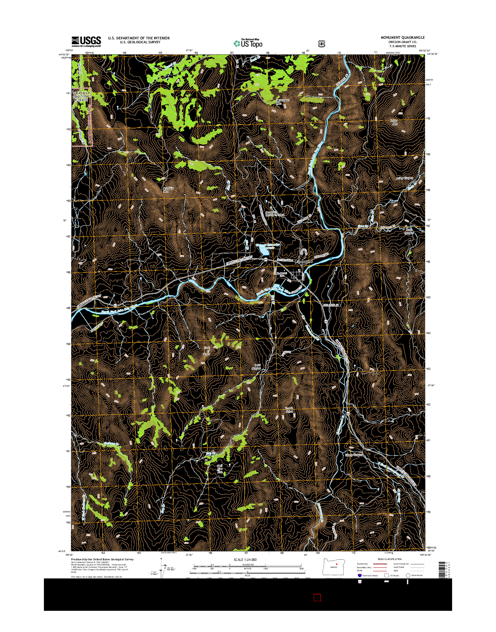 USGS US TOPO 7.5-MINUTE MAP FOR MONUMENT, OR 2014