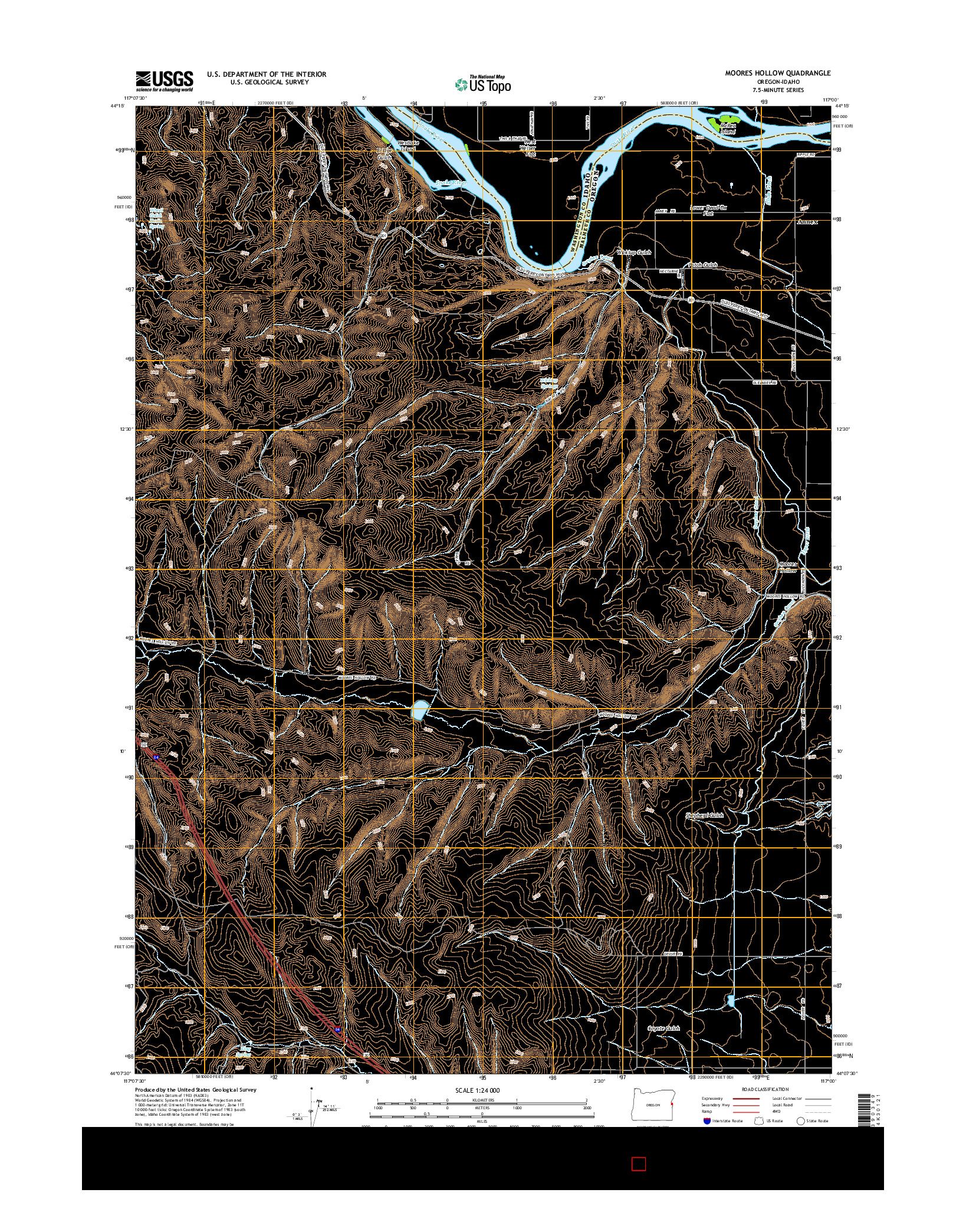 USGS US TOPO 7.5-MINUTE MAP FOR MOORES HOLLOW, OR-ID 2014