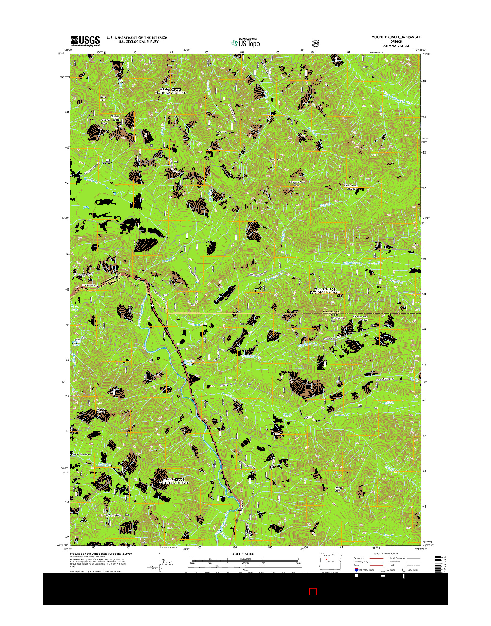 USGS US TOPO 7.5-MINUTE MAP FOR MOUNT BRUNO, OR 2014
