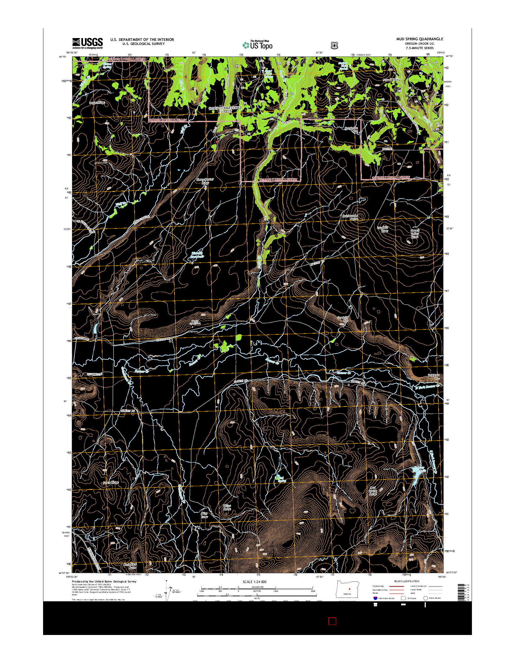 USGS US TOPO 7.5-MINUTE MAP FOR MUD SPRING, OR 2014