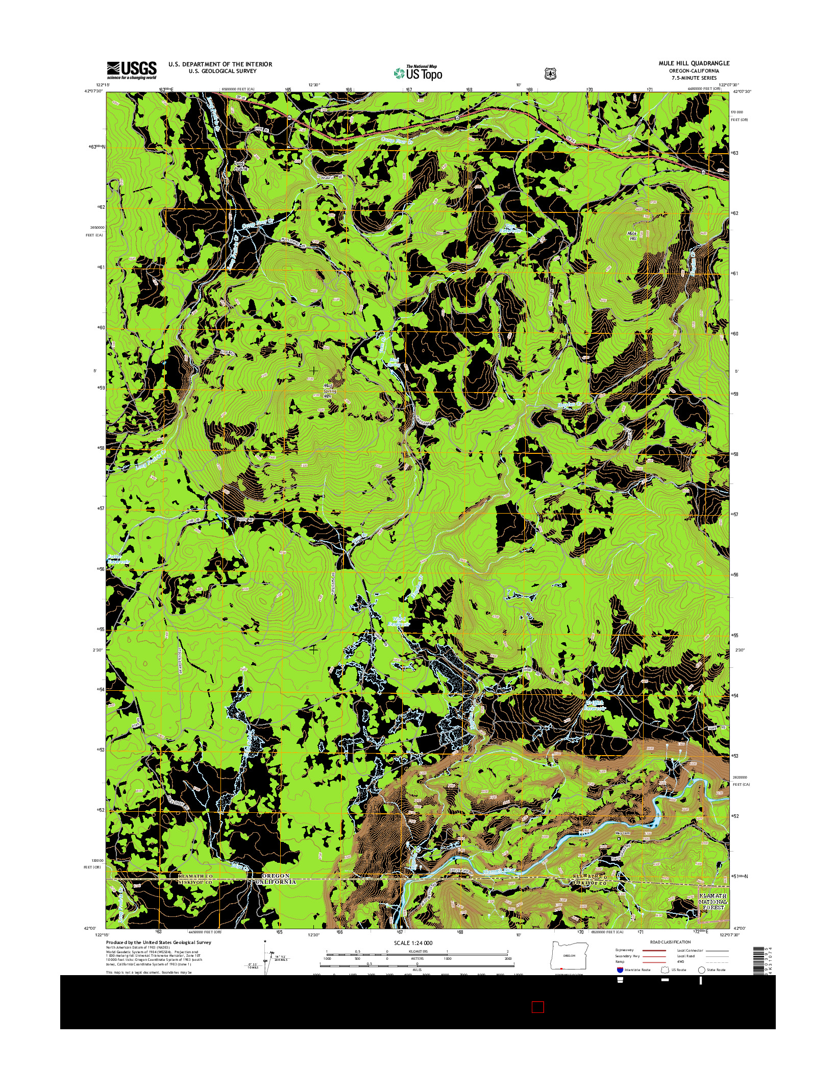 USGS US TOPO 7.5-MINUTE MAP FOR MULE HILL, OR-CA 2014