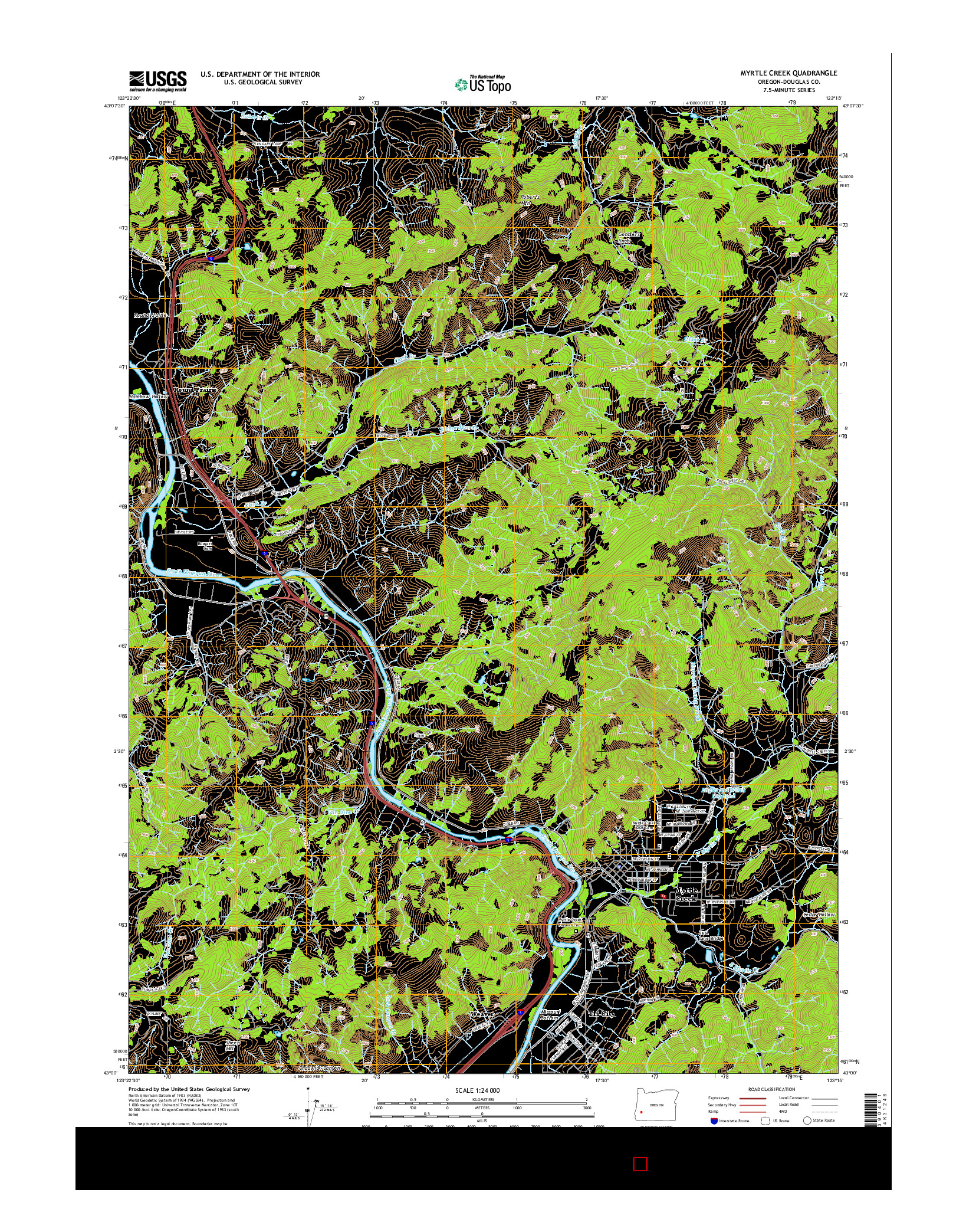 USGS US TOPO 7.5-MINUTE MAP FOR MYRTLE CREEK, OR 2014