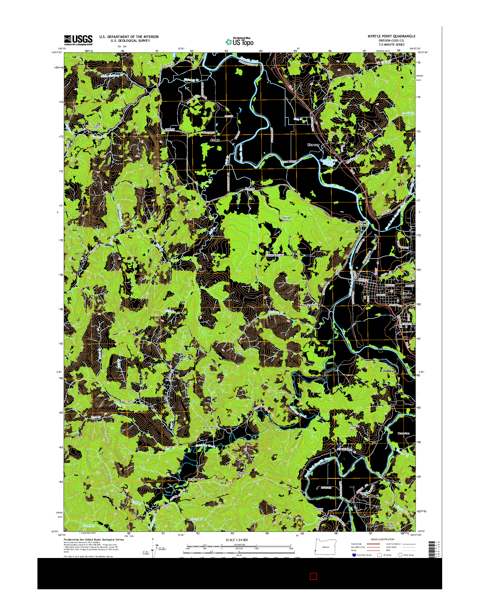 USGS US TOPO 7.5-MINUTE MAP FOR MYRTLE POINT, OR 2014