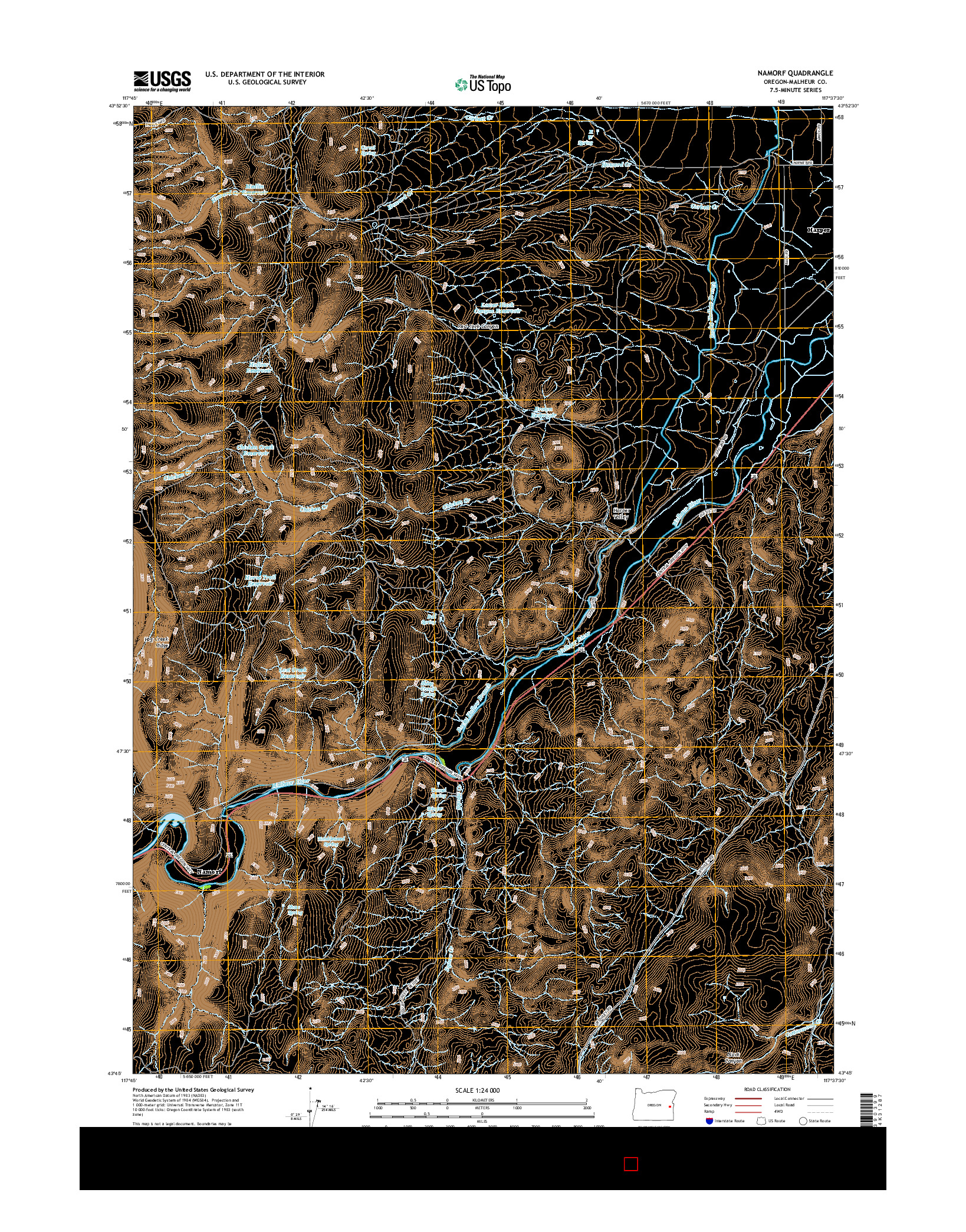 USGS US TOPO 7.5-MINUTE MAP FOR NAMORF, OR 2014