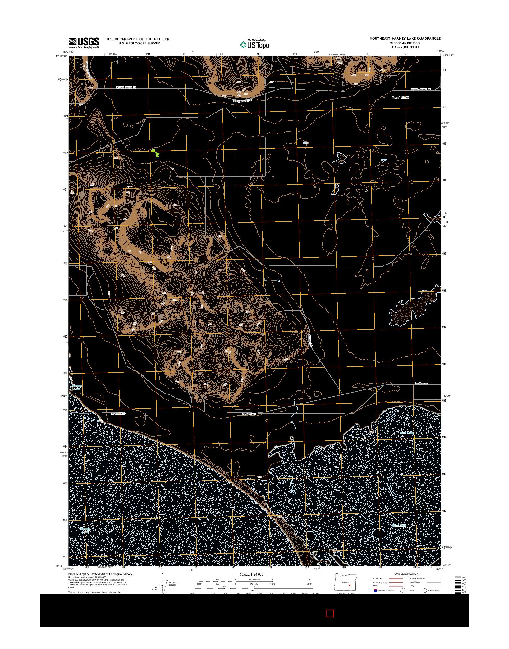 USGS US TOPO 7.5-MINUTE MAP FOR NORTHEAST HARNEY LAKE, OR 2014