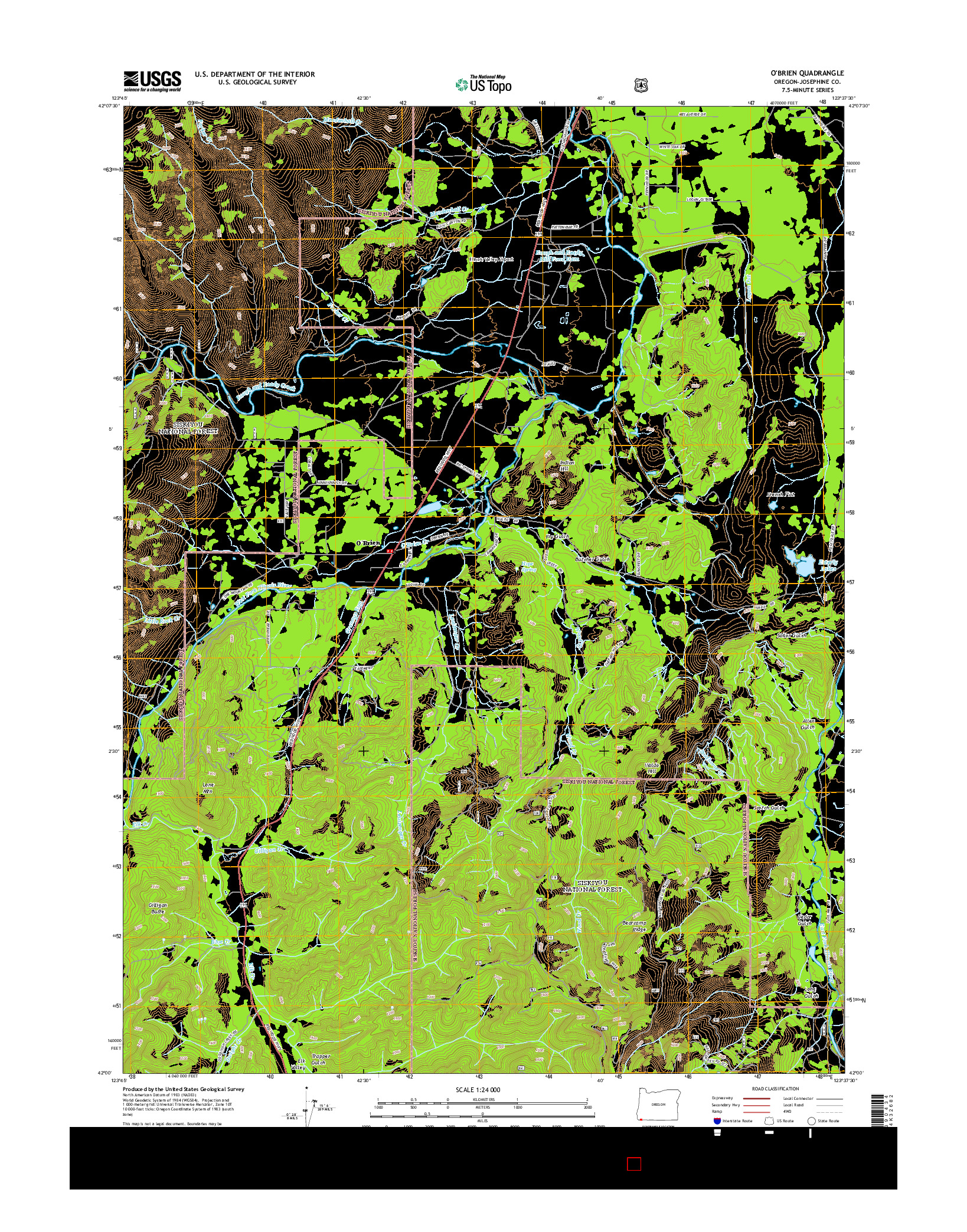 USGS US TOPO 7.5-MINUTE MAP FOR O'BRIEN, OR 2014