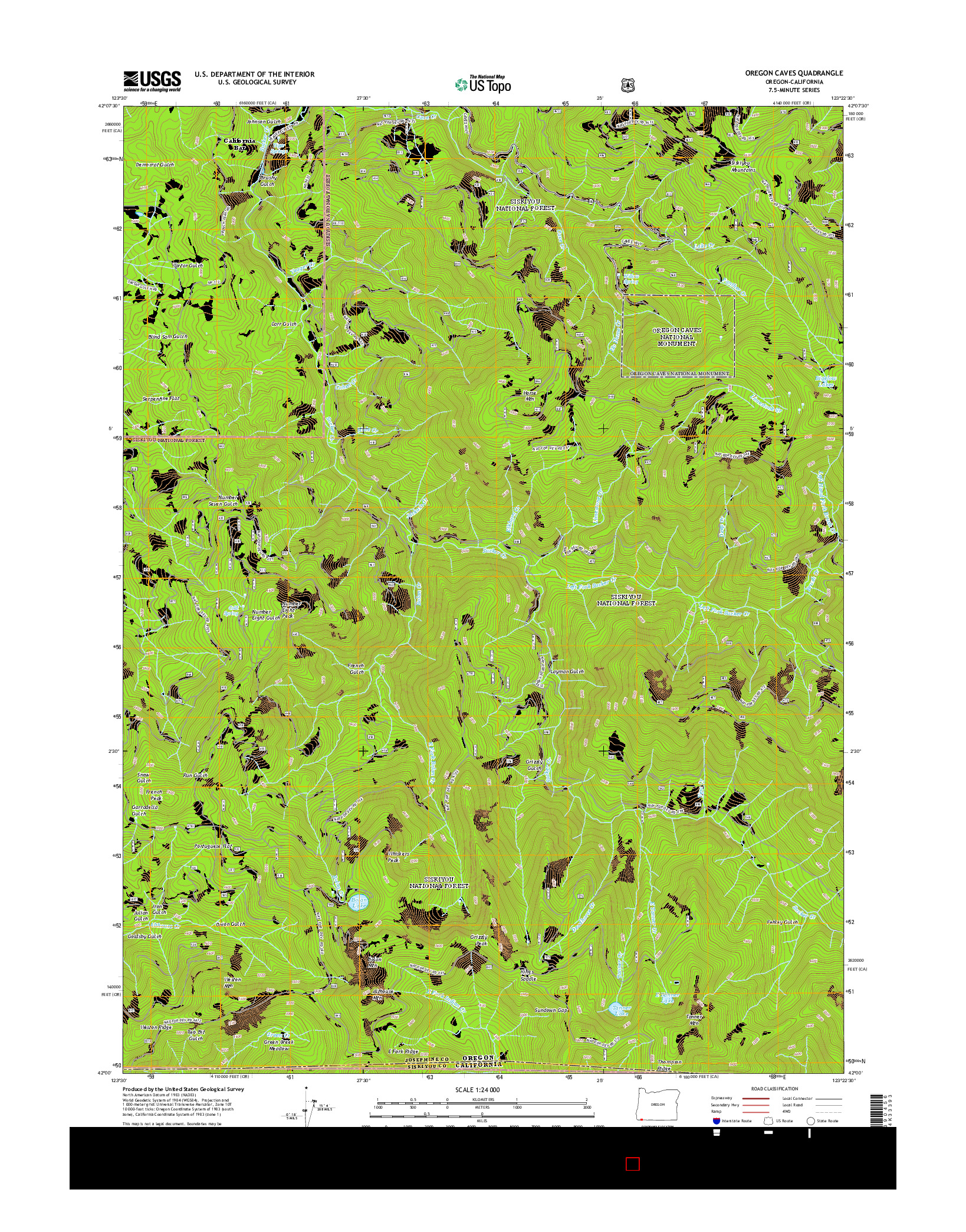 USGS US TOPO 7.5-MINUTE MAP FOR OREGON CAVES, OR-CA 2014