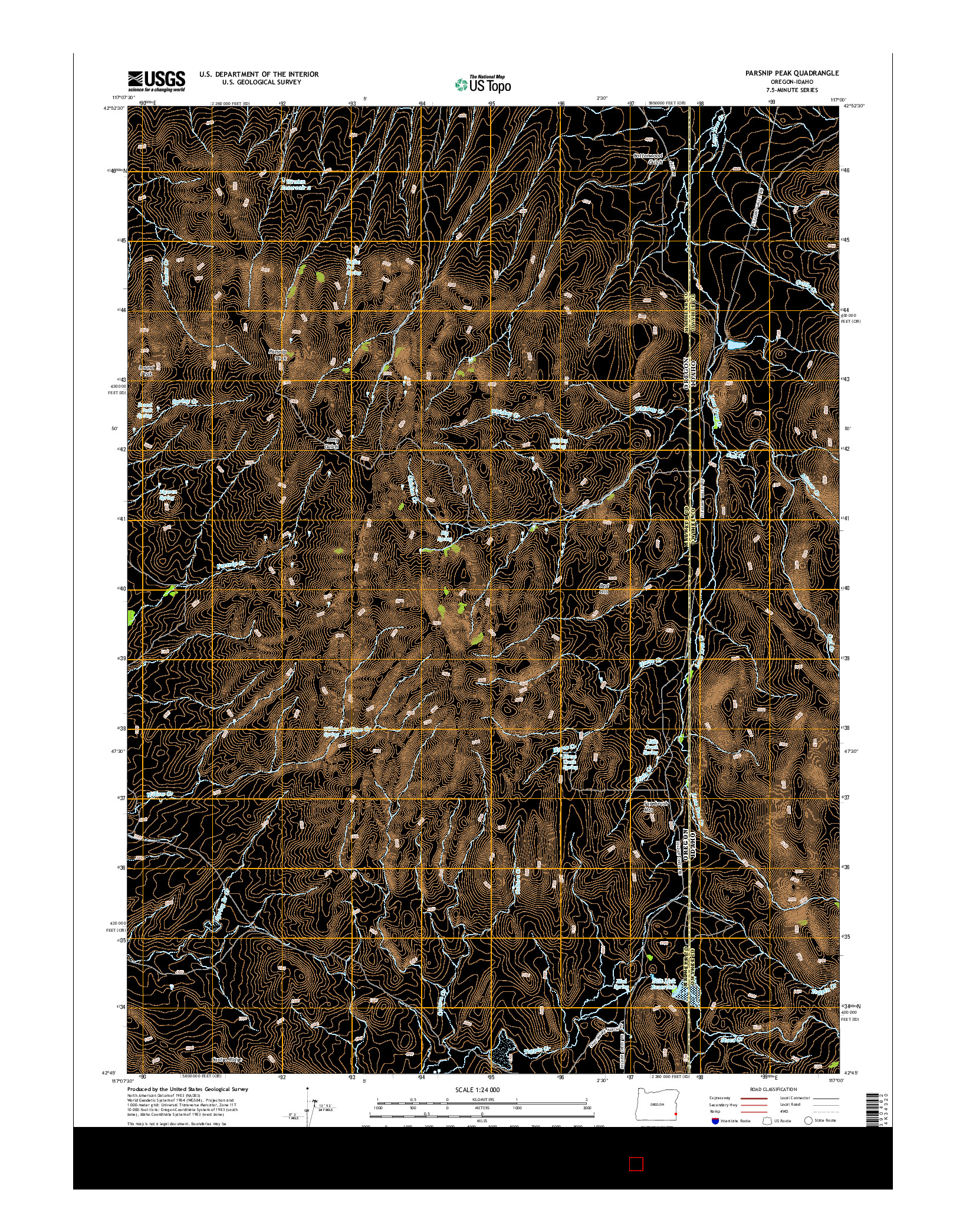 USGS US TOPO 7.5-MINUTE MAP FOR PARSNIP PEAK, OR-ID 2014