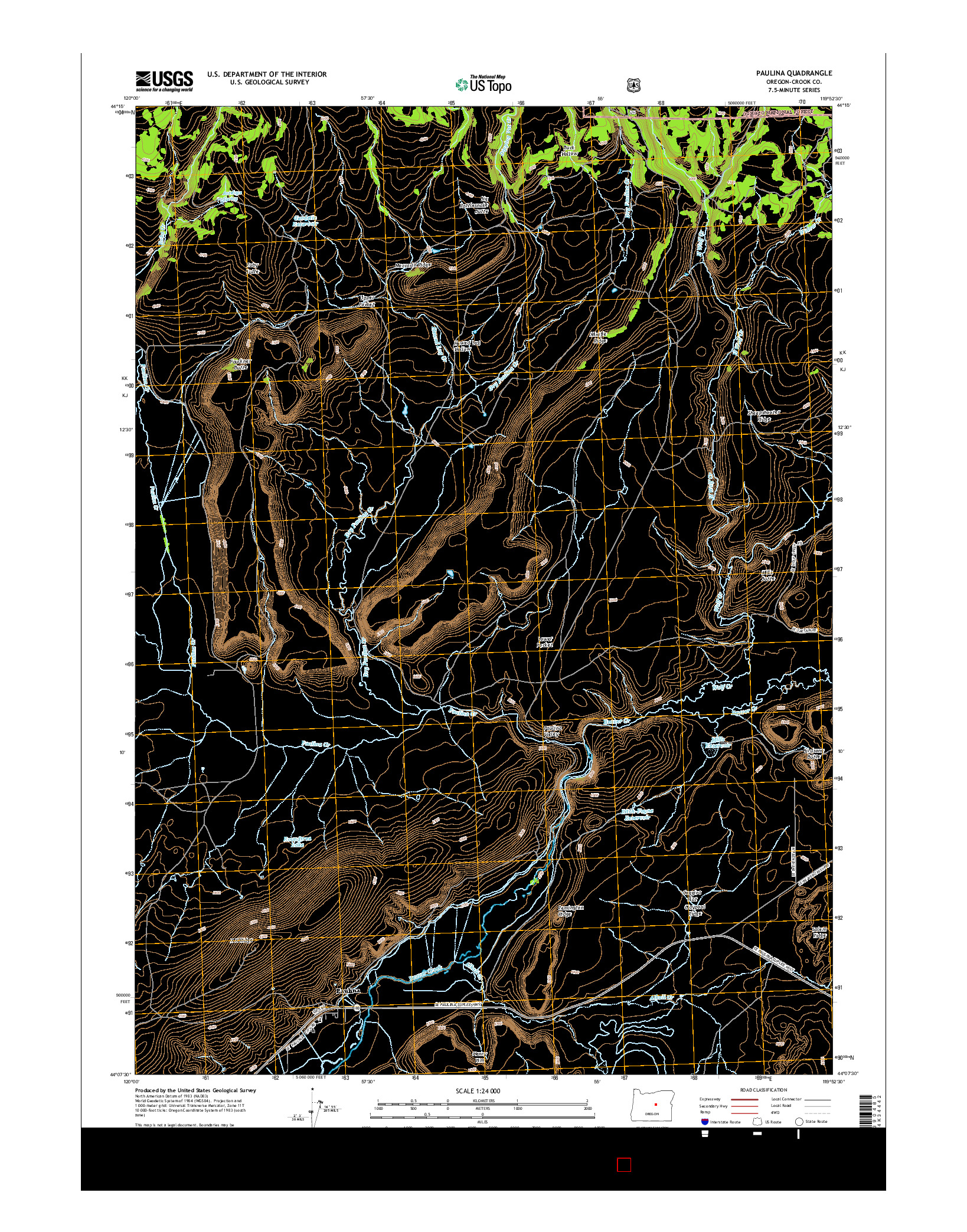 USGS US TOPO 7.5-MINUTE MAP FOR PAULINA, OR 2014