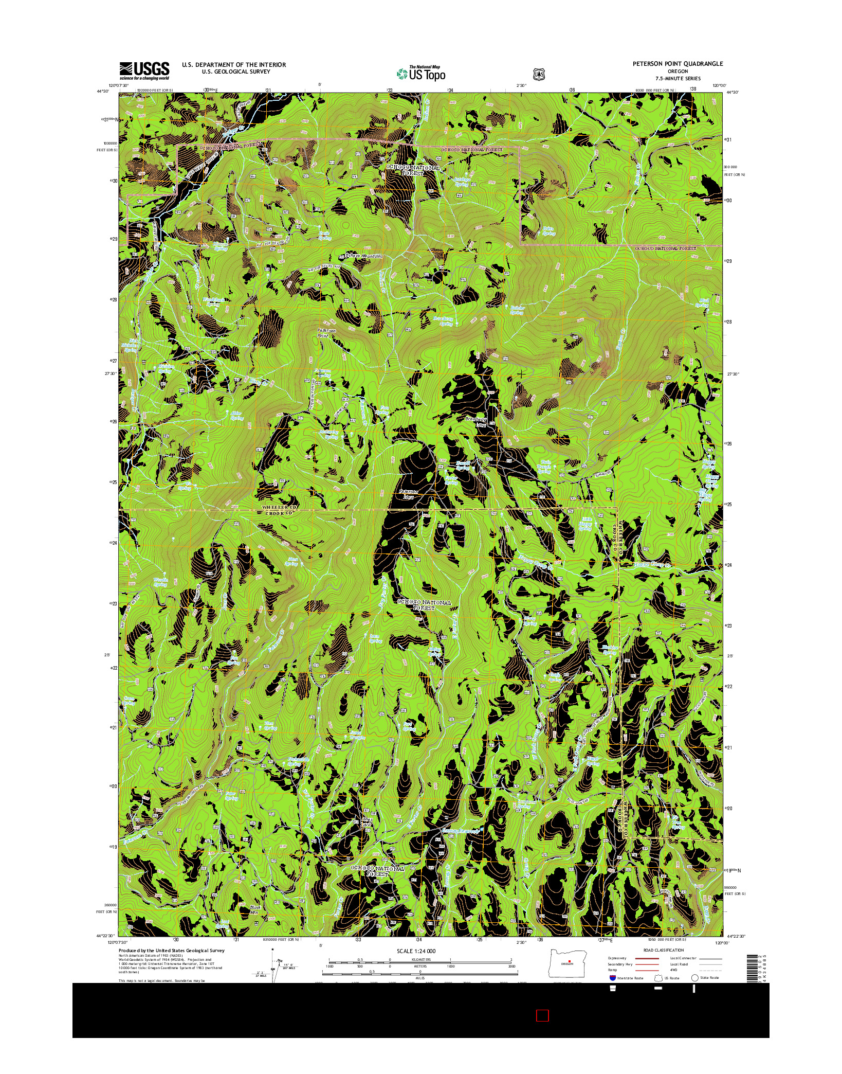 USGS US TOPO 7.5-MINUTE MAP FOR PETERSON POINT, OR 2014