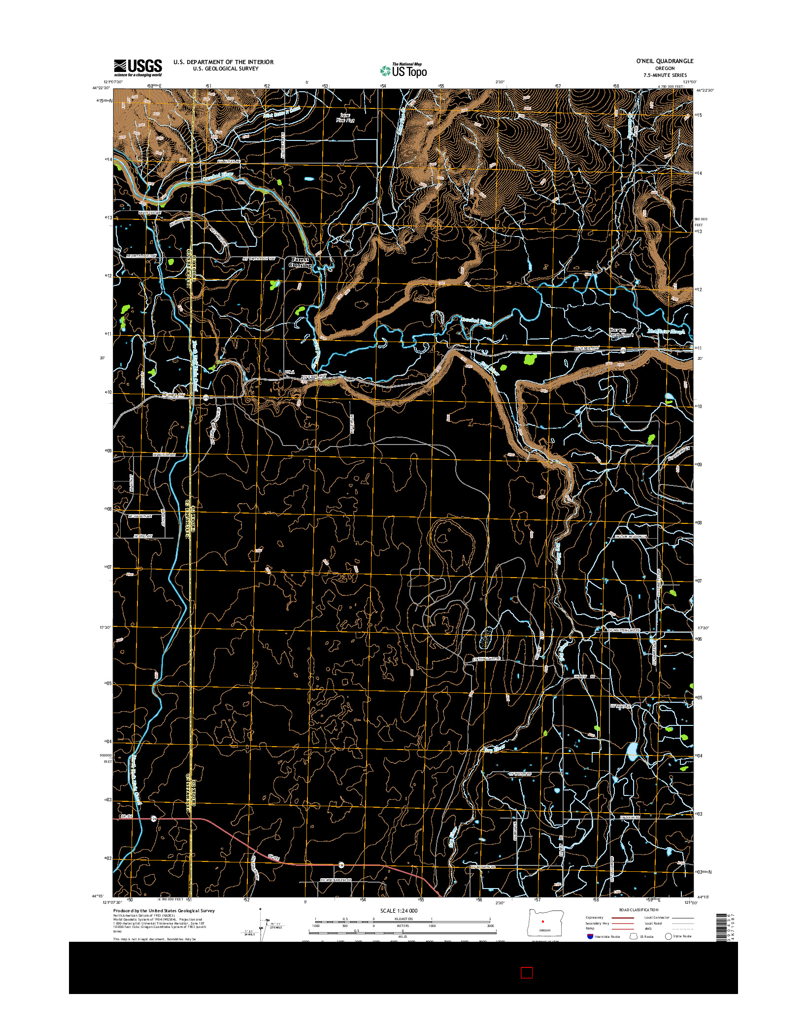 USGS US TOPO 7.5-MINUTE MAP FOR O'NEIL, OR 2014