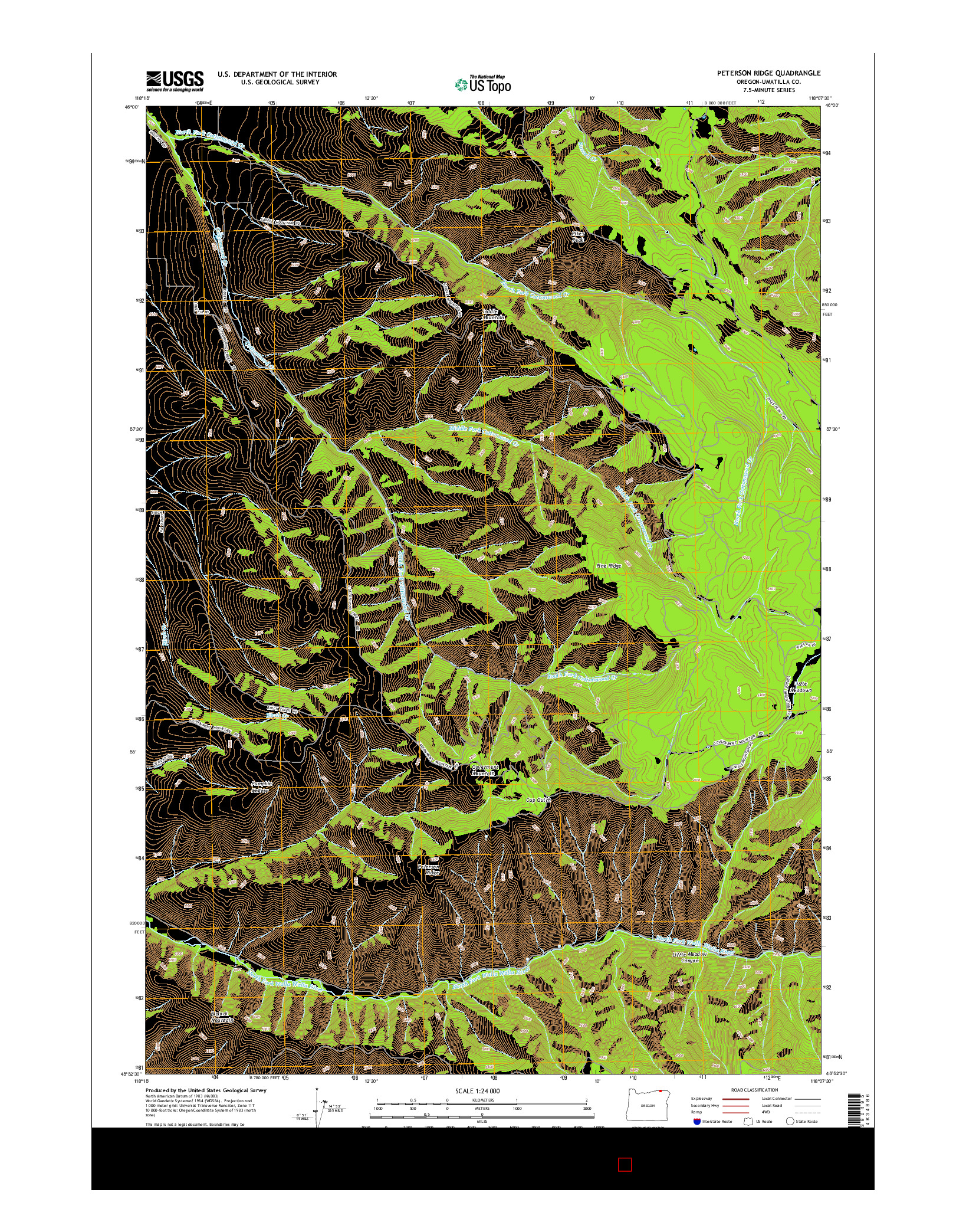 USGS US TOPO 7.5-MINUTE MAP FOR PETERSON RIDGE, OR 2014