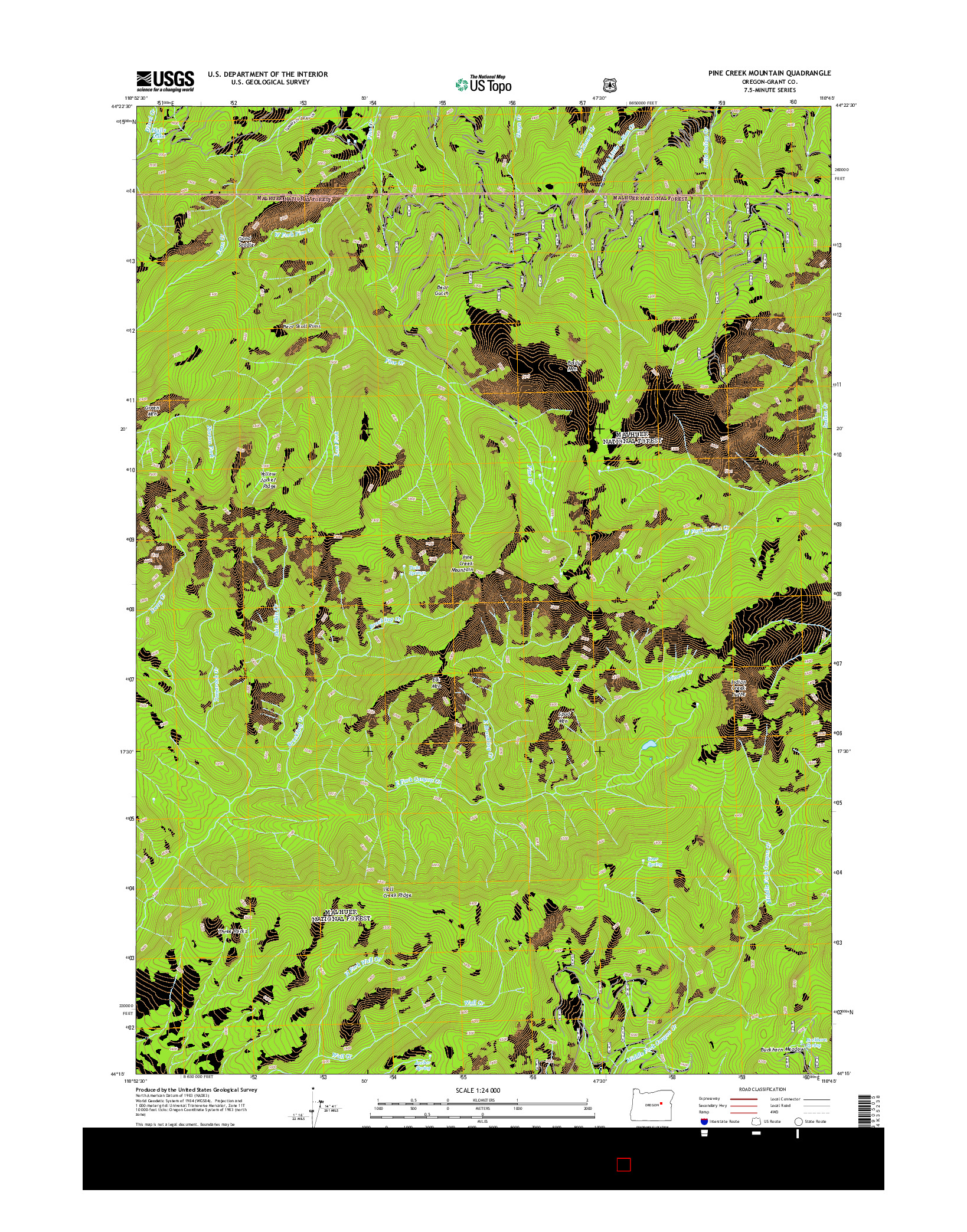 USGS US TOPO 7.5-MINUTE MAP FOR PINE CREEK MOUNTAIN, OR 2014