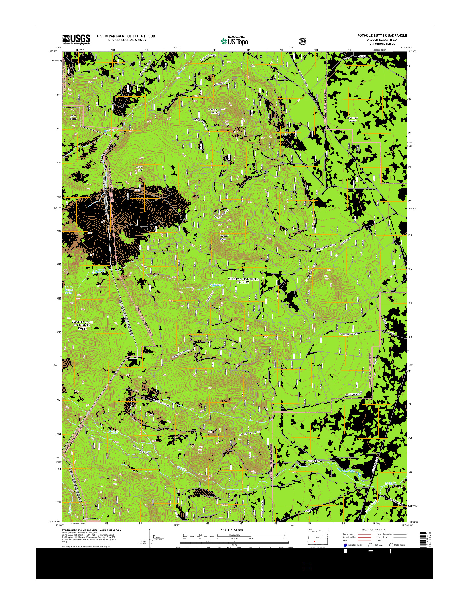 USGS US TOPO 7.5-MINUTE MAP FOR POTHOLE BUTTE, OR 2014