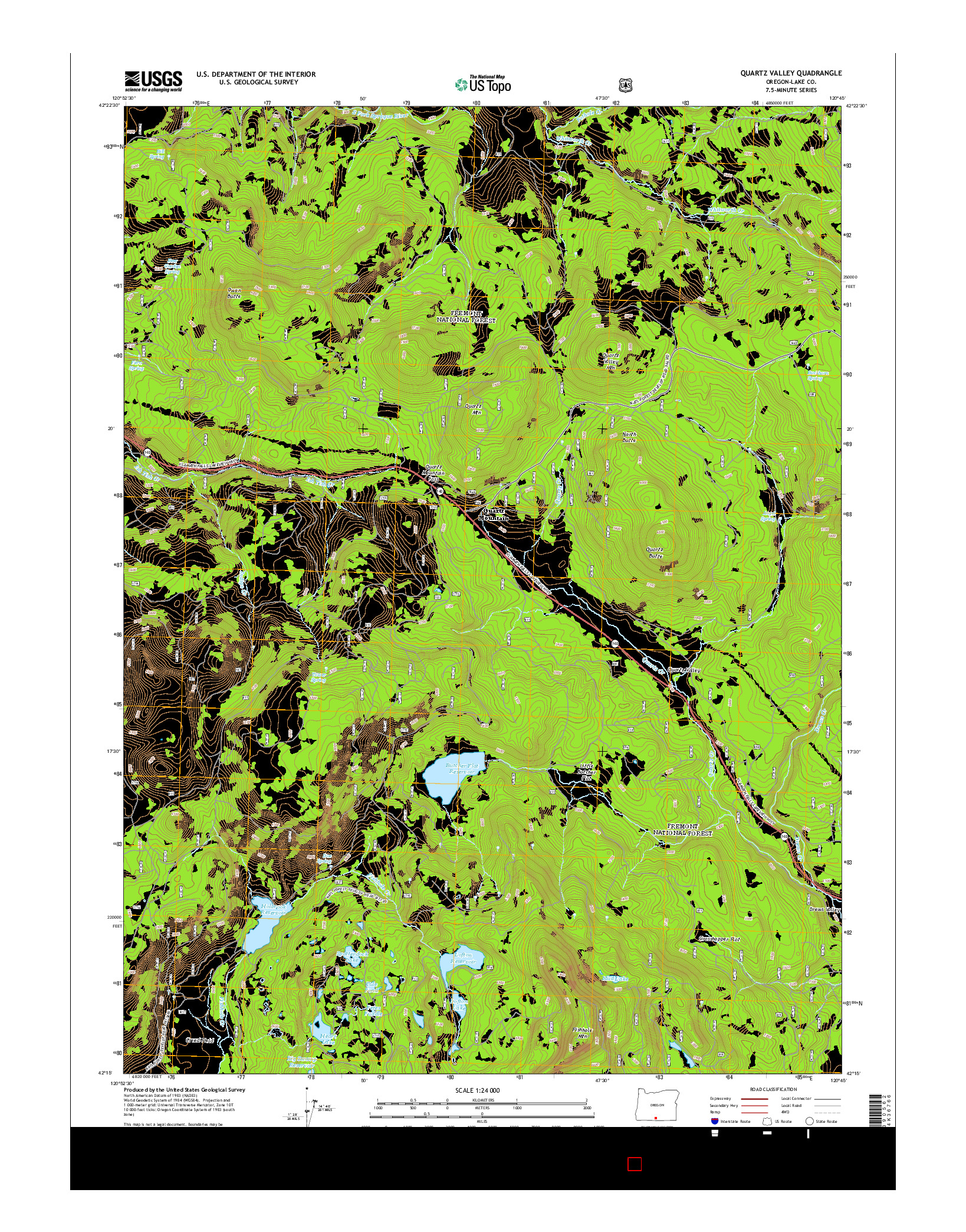 USGS US TOPO 7.5-MINUTE MAP FOR QUARTZ VALLEY, OR 2014