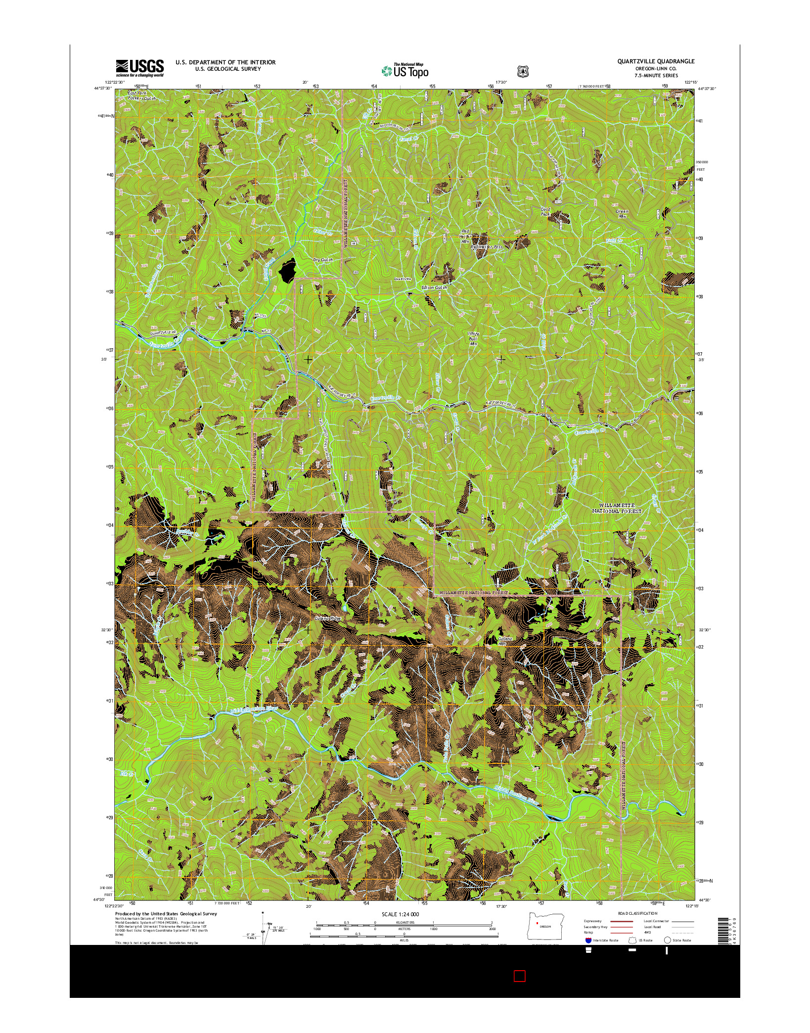 USGS US TOPO 7.5-MINUTE MAP FOR QUARTZVILLE, OR 2014