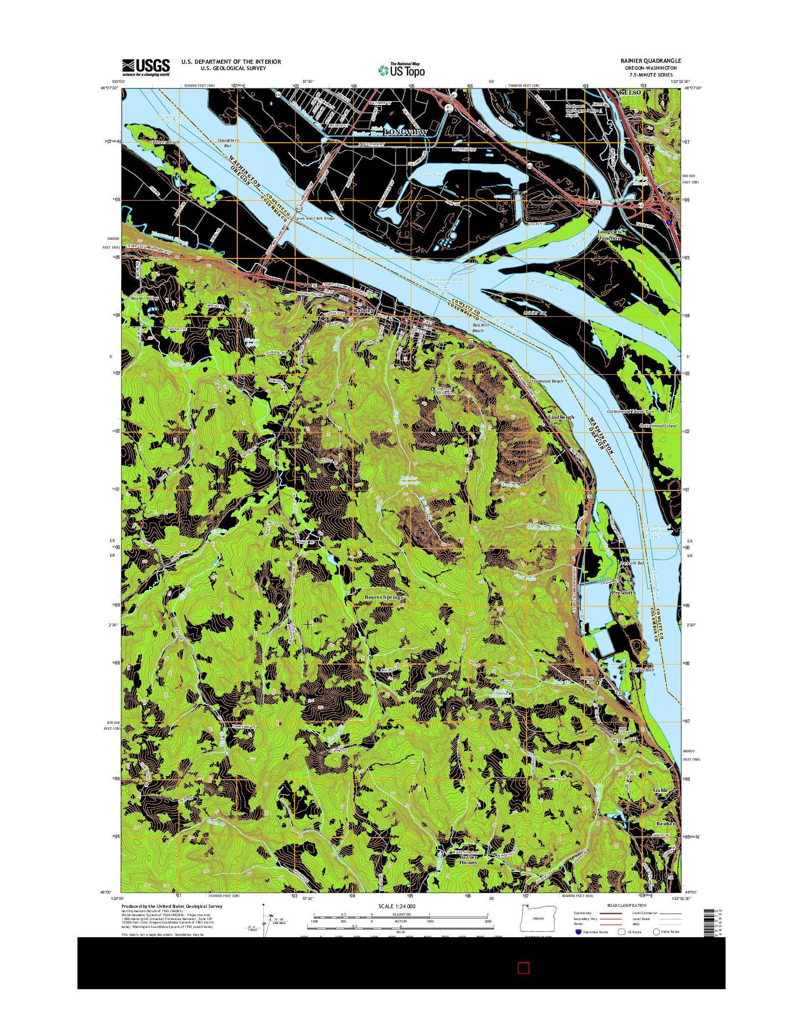 USGS US TOPO 7.5-MINUTE MAP FOR RAINIER, OR-WA 2014