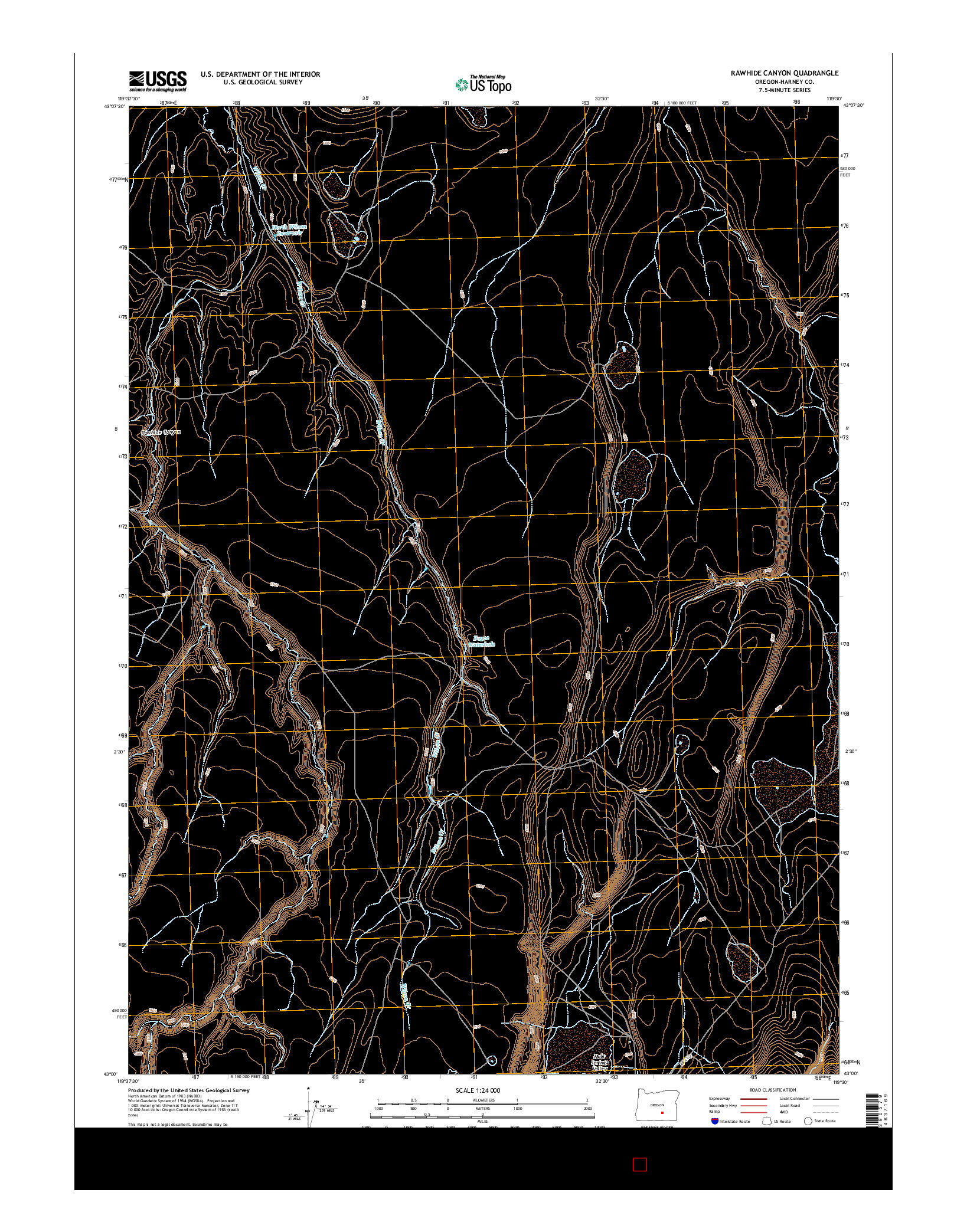 USGS US TOPO 7.5-MINUTE MAP FOR RAWHIDE CANYON, OR 2014