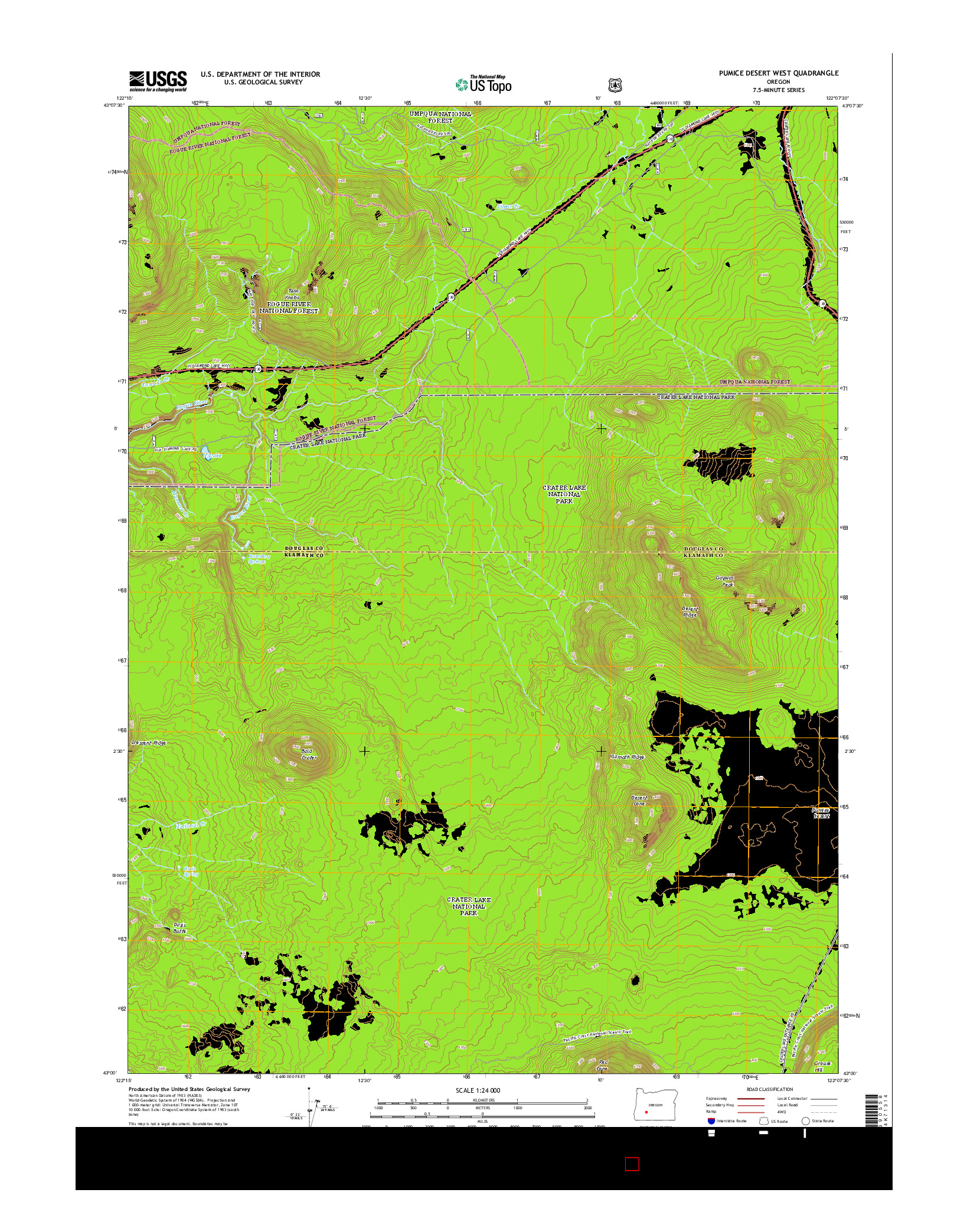 USGS US TOPO 7.5-MINUTE MAP FOR PUMICE DESERT WEST, OR 2014