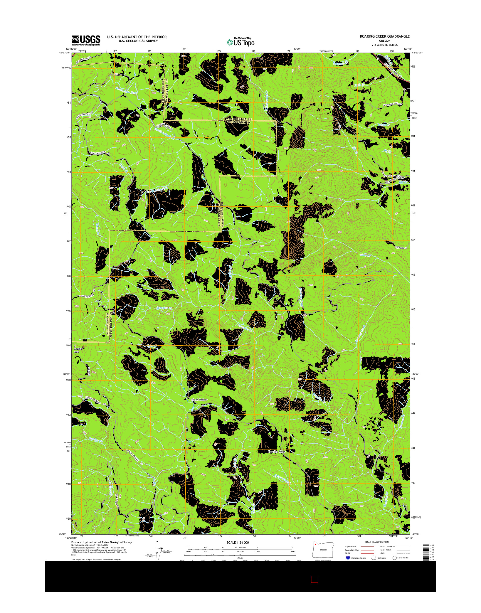 USGS US TOPO 7.5-MINUTE MAP FOR ROARING CREEK, OR 2014