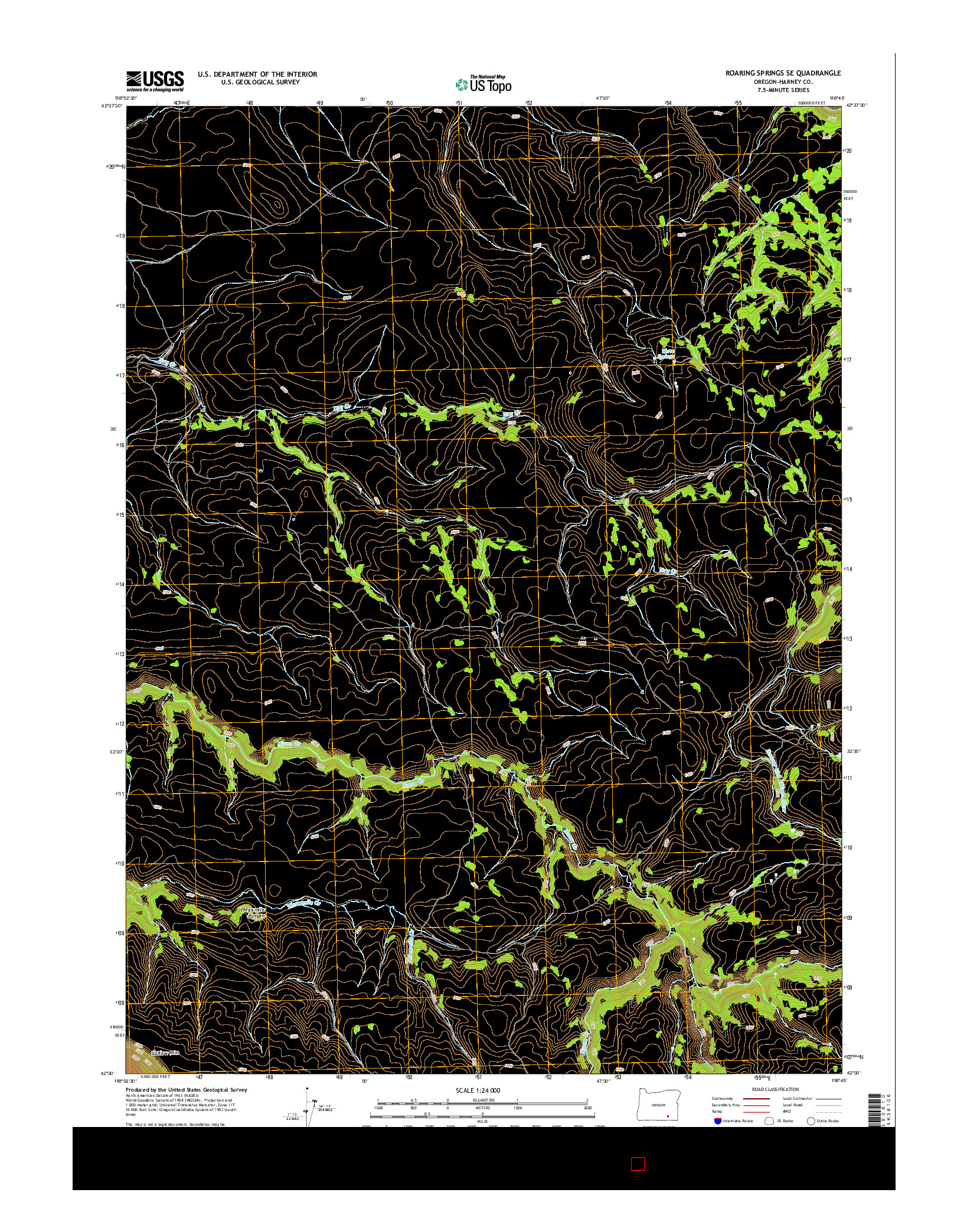 USGS US TOPO 7.5-MINUTE MAP FOR ROARING SPRINGS SE, OR 2014