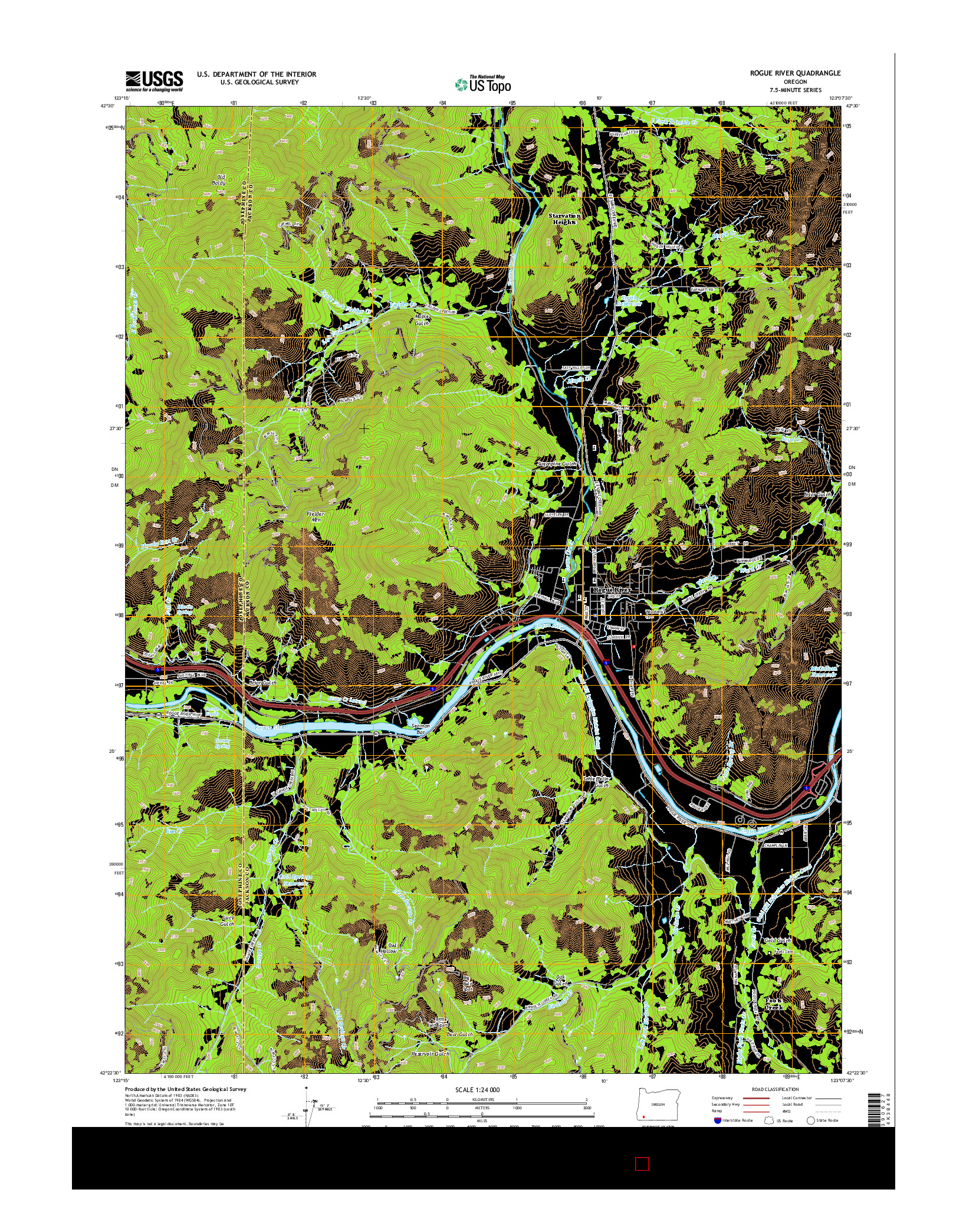 USGS US TOPO 7.5-MINUTE MAP FOR ROGUE RIVER, OR 2014