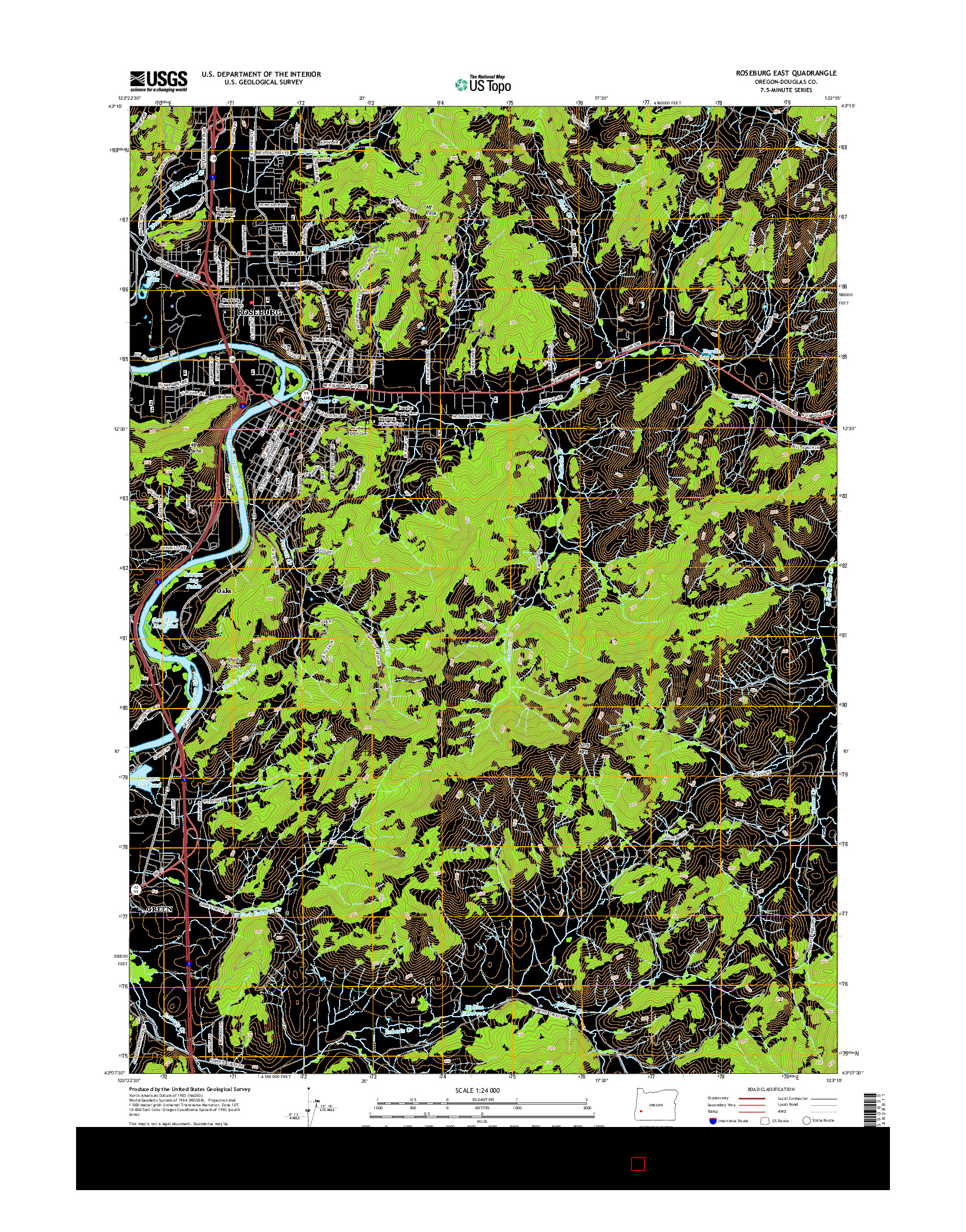 USGS US TOPO 7.5-MINUTE MAP FOR ROSEBURG EAST, OR 2014