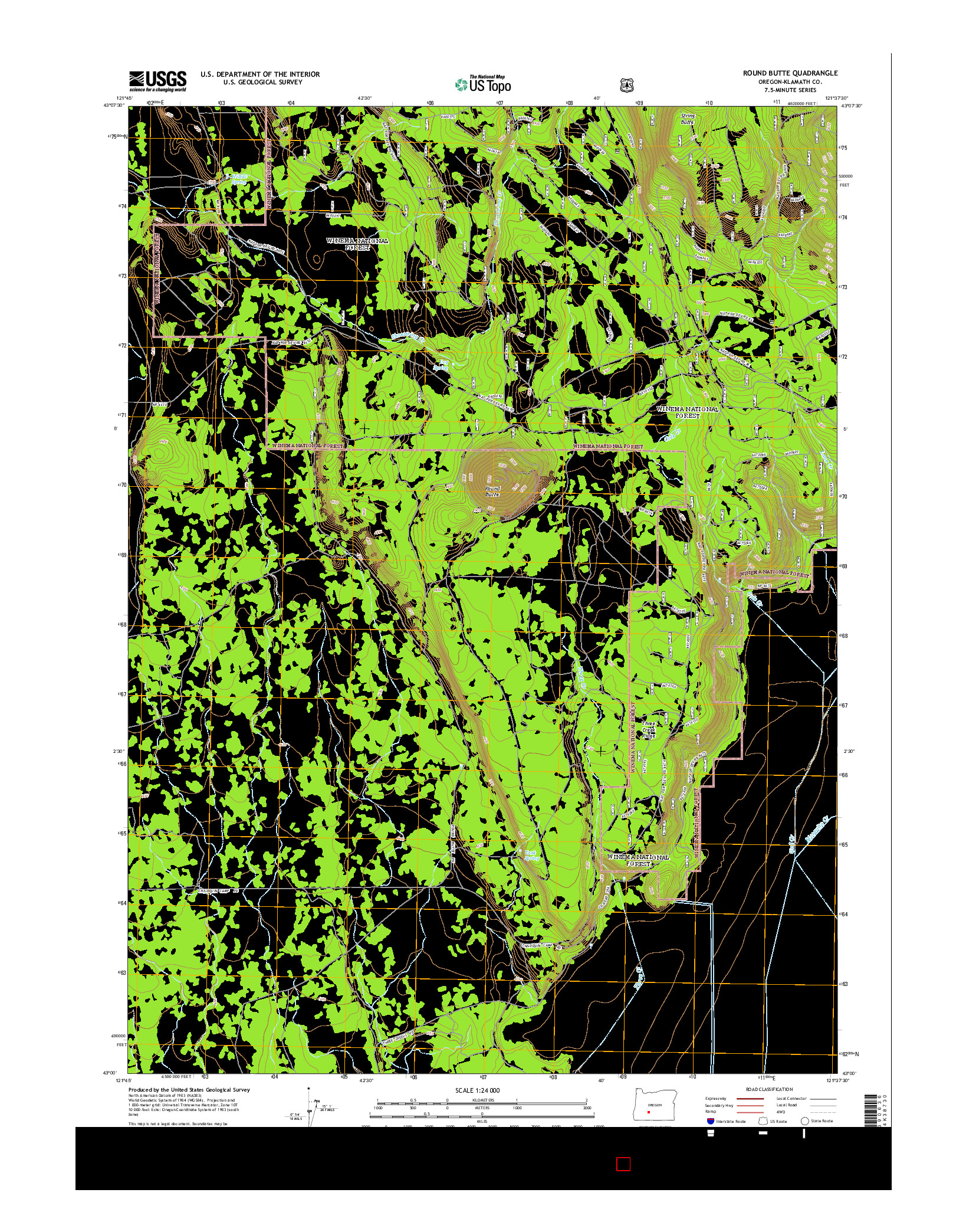 USGS US TOPO 7.5-MINUTE MAP FOR ROUND BUTTE, OR 2014