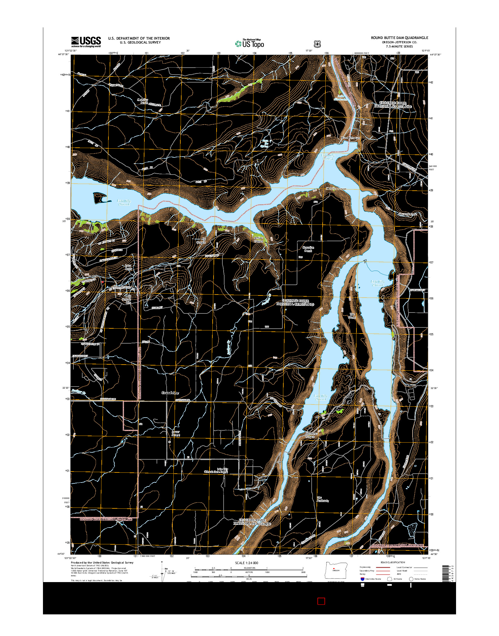 USGS US TOPO 7.5-MINUTE MAP FOR ROUND BUTTE DAM, OR 2014