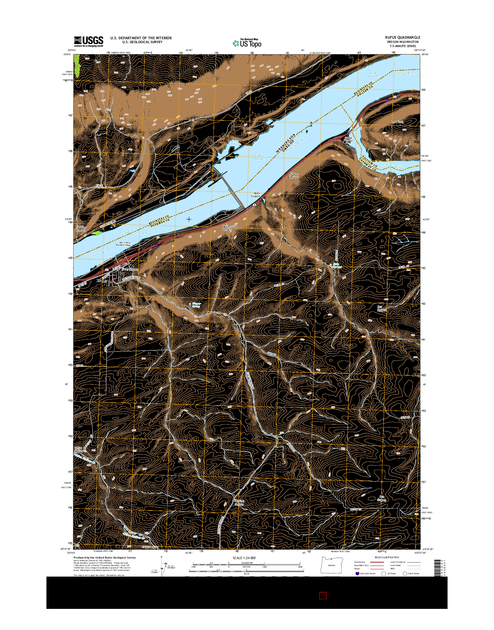 USGS US TOPO 7.5-MINUTE MAP FOR RUFUS, OR-WA 2014