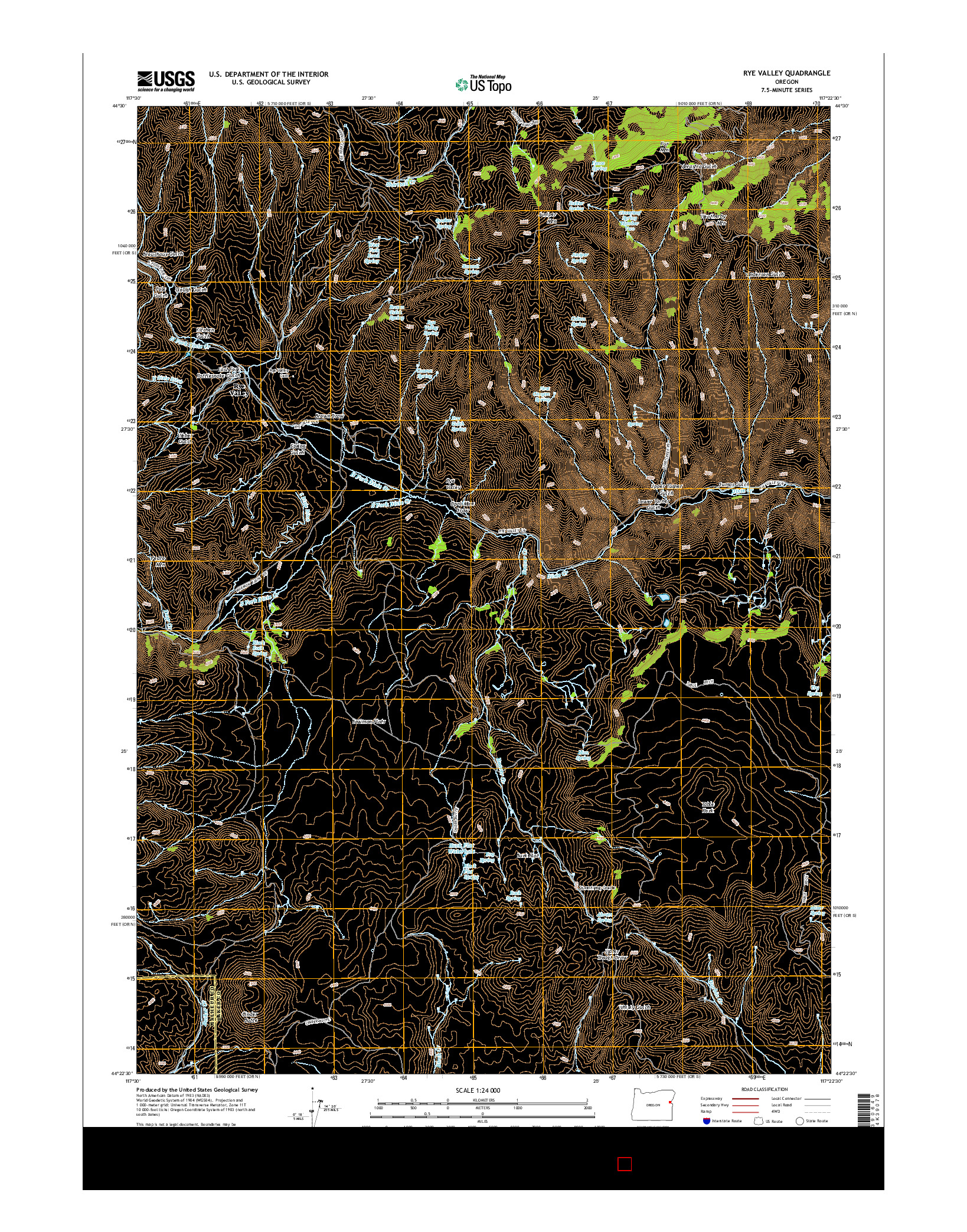 USGS US TOPO 7.5-MINUTE MAP FOR RYE VALLEY, OR 2014