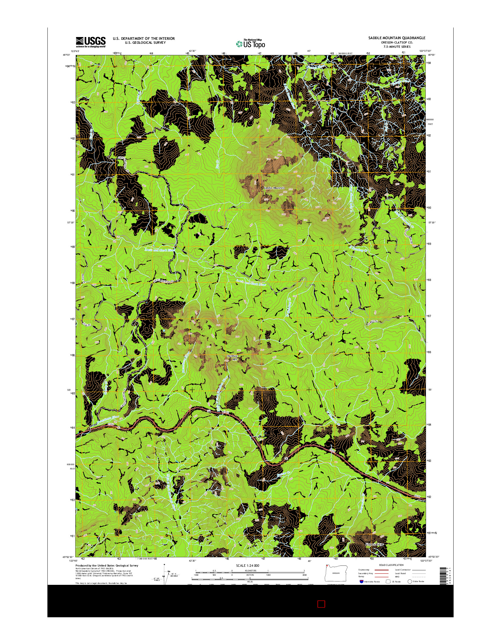 USGS US TOPO 7.5-MINUTE MAP FOR SADDLE MOUNTAIN, OR 2014