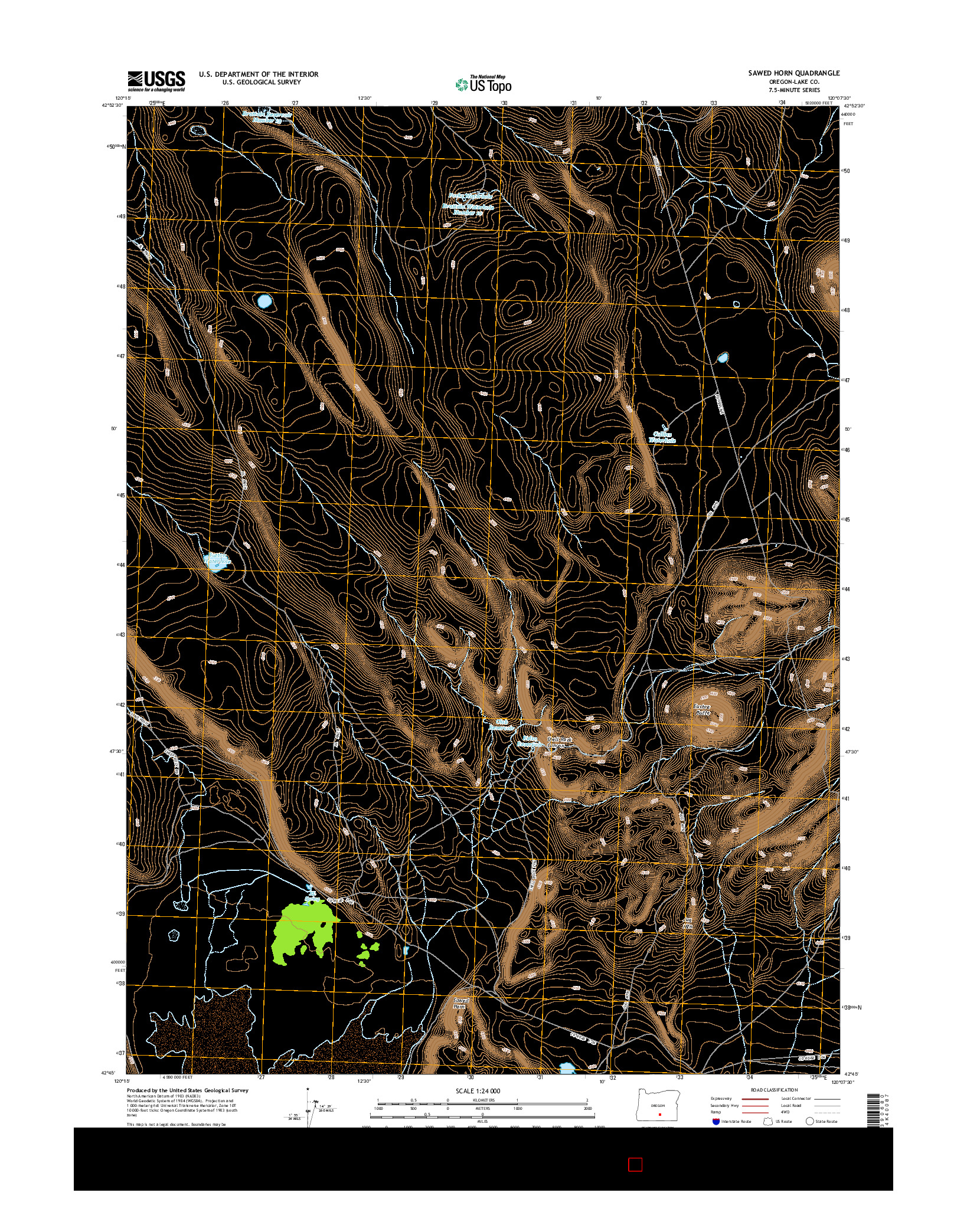 USGS US TOPO 7.5-MINUTE MAP FOR SAWED HORN, OR 2014