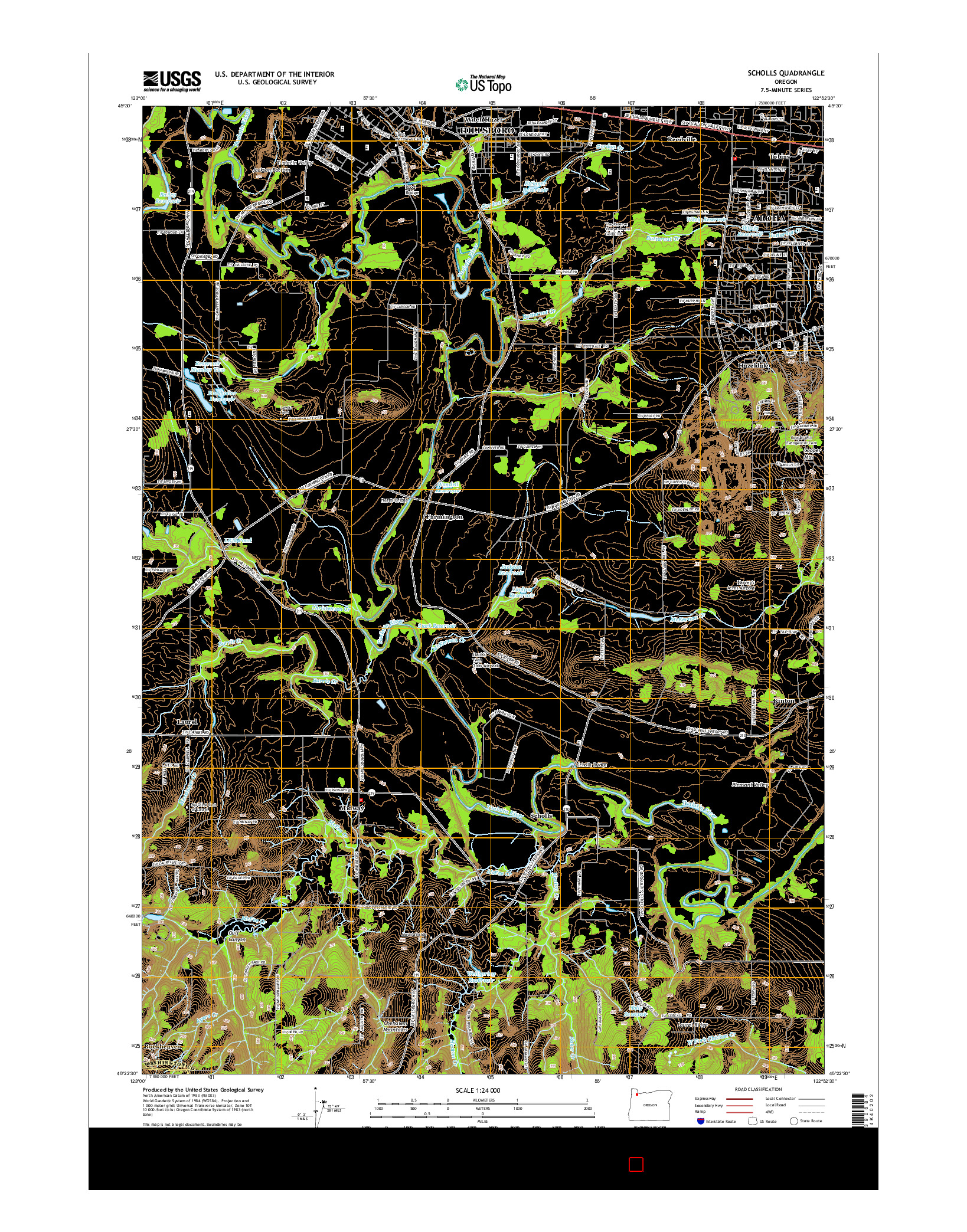 USGS US TOPO 7.5-MINUTE MAP FOR SCHOLLS, OR 2014