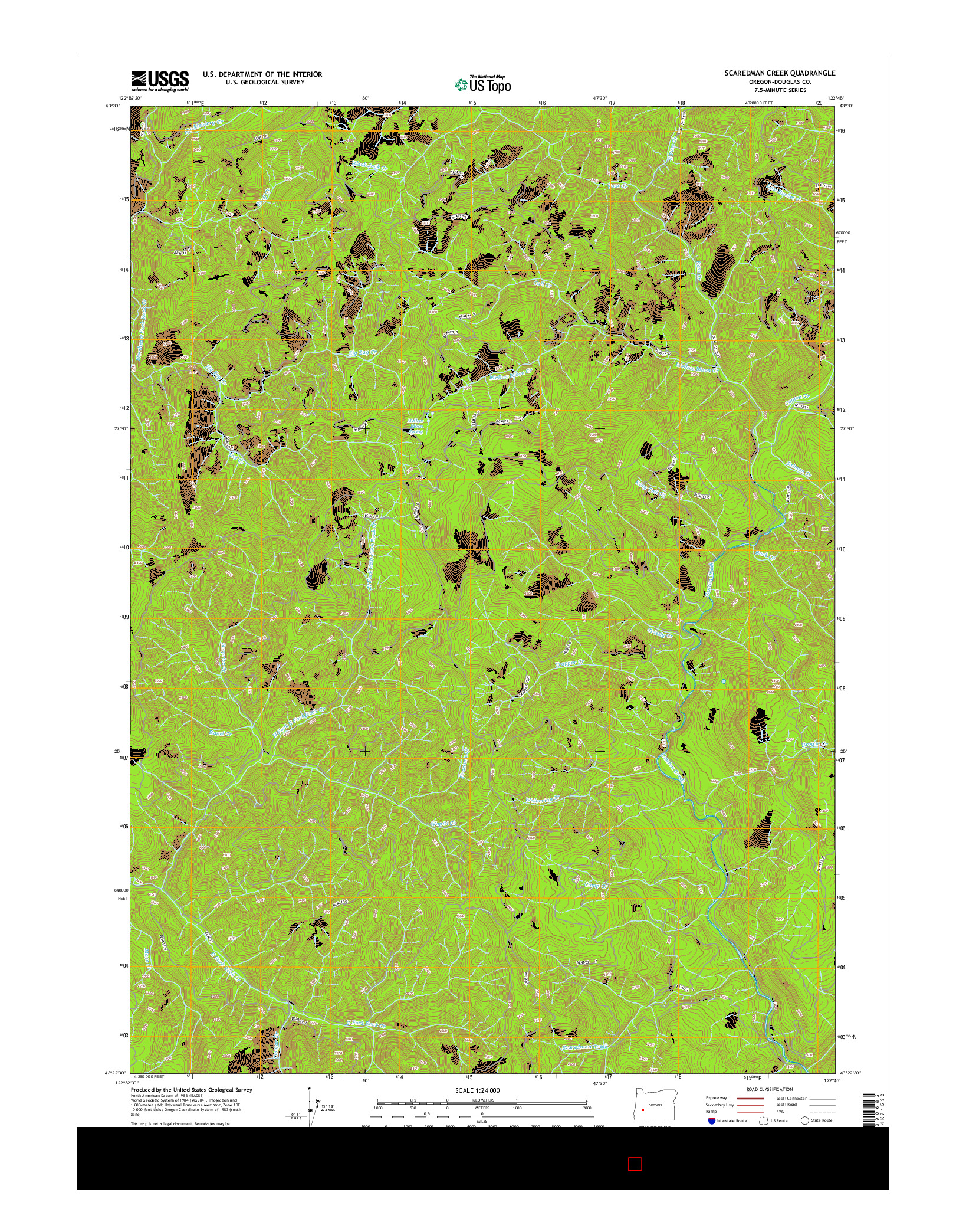 USGS US TOPO 7.5-MINUTE MAP FOR SCAREDMAN CREEK, OR 2014