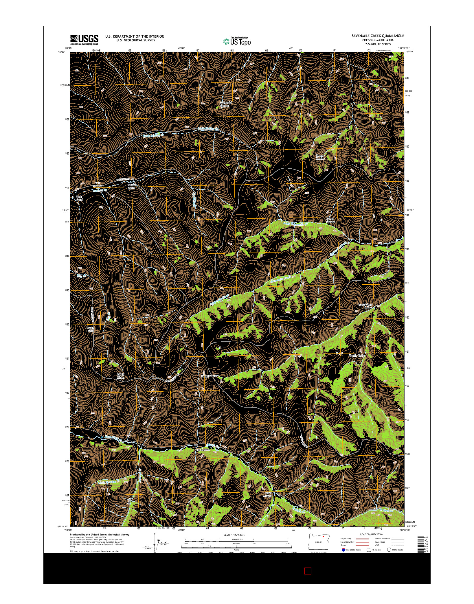 USGS US TOPO 7.5-MINUTE MAP FOR SEVENMILE CREEK, OR 2014