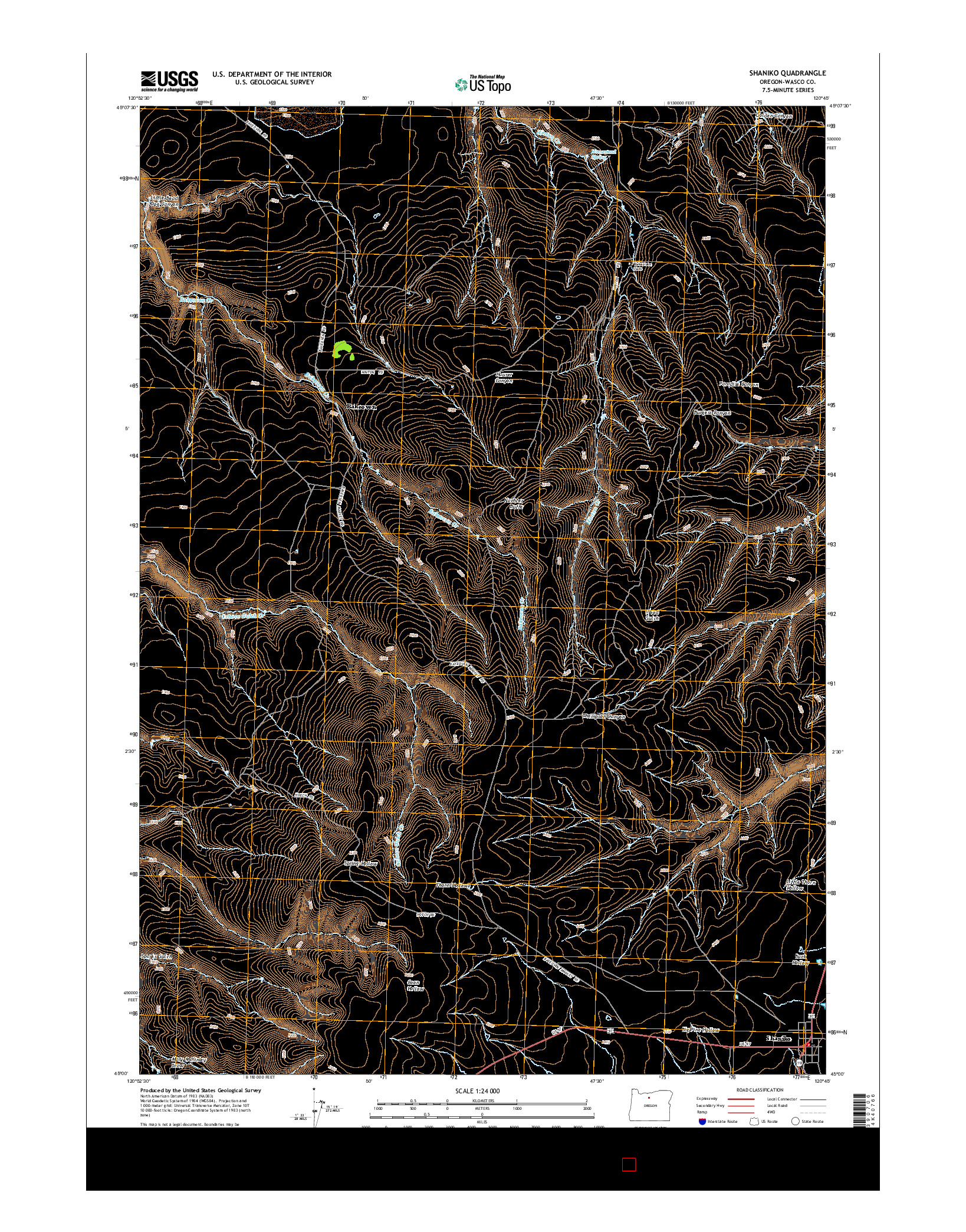 USGS US TOPO 7.5-MINUTE MAP FOR SHANIKO, OR 2014