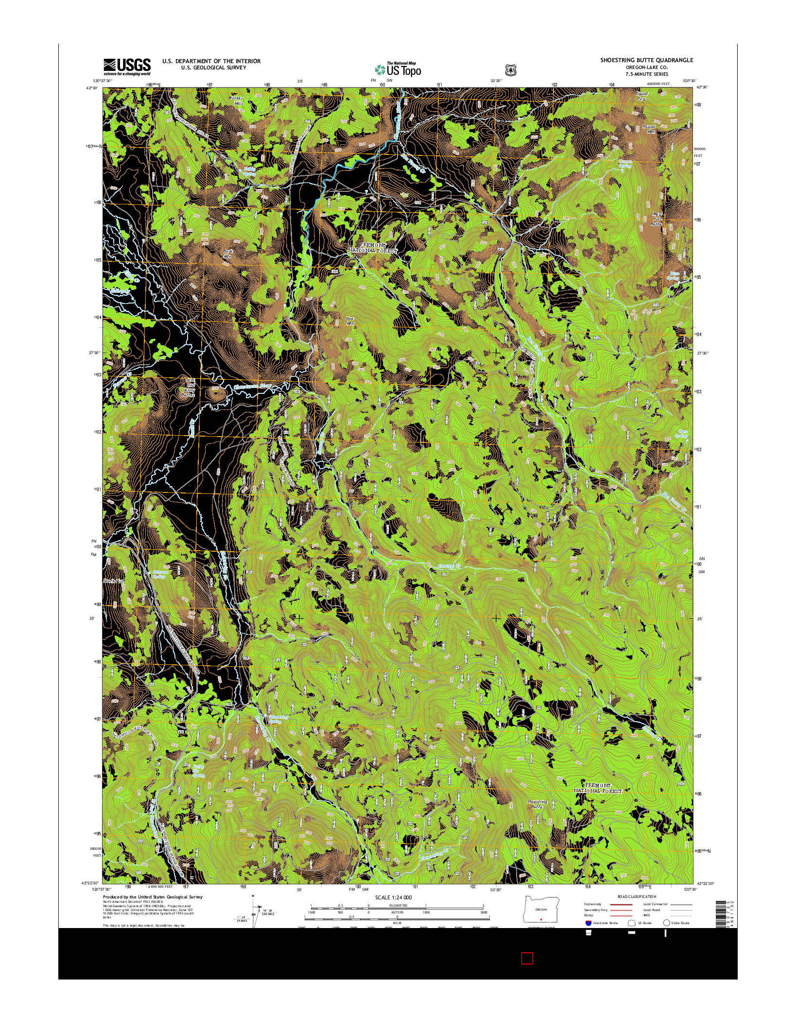 USGS US TOPO 7.5-MINUTE MAP FOR SHOESTRING BUTTE, OR 2014