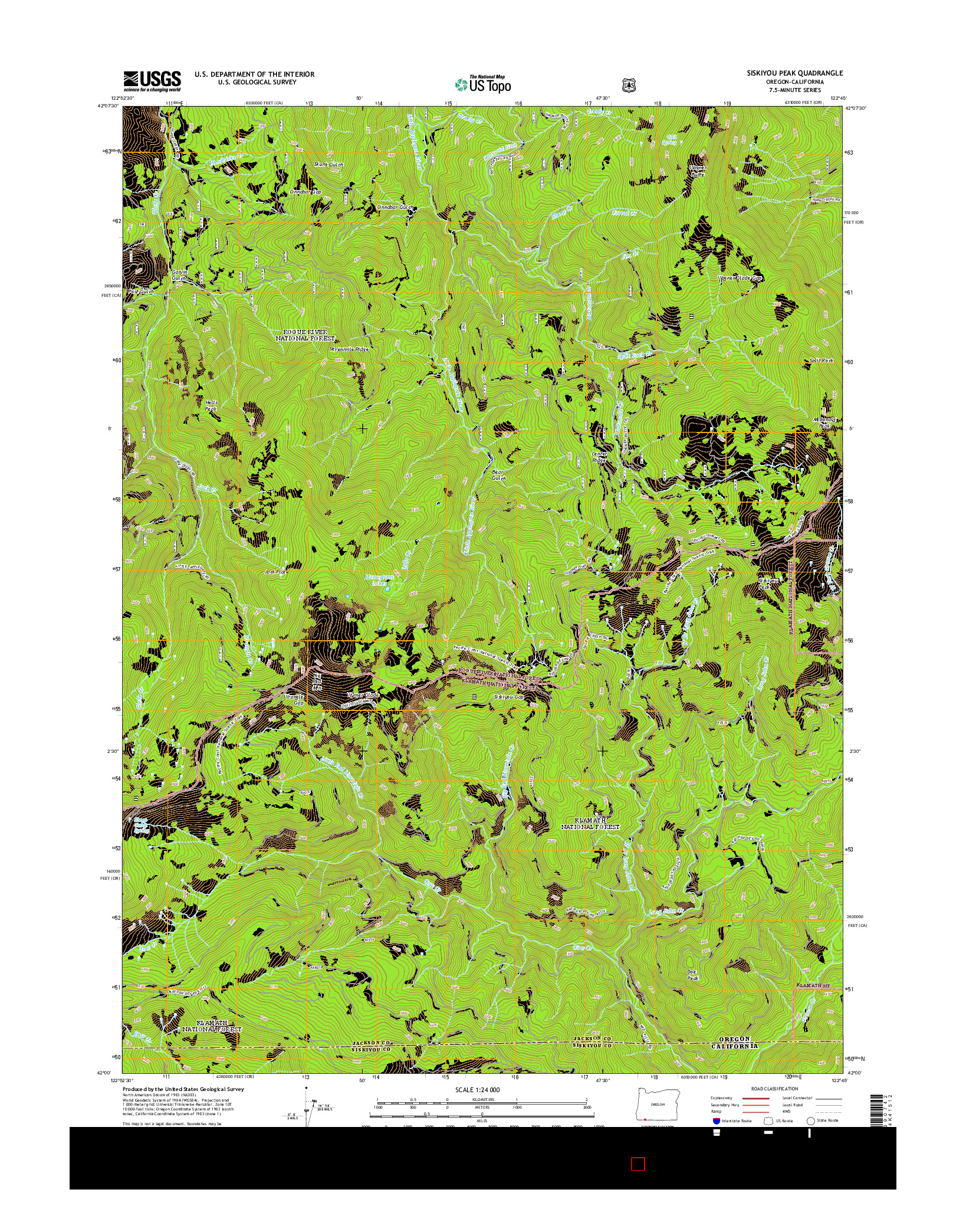 USGS US TOPO 7.5-MINUTE MAP FOR SISKIYOU PEAK, OR-CA 2014