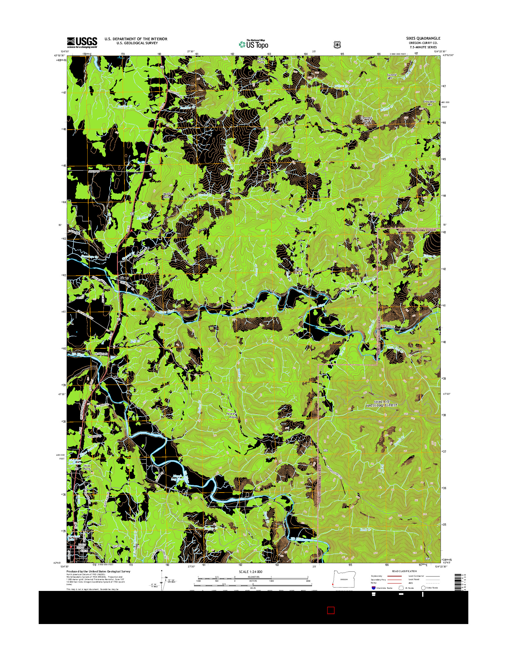 USGS US TOPO 7.5-MINUTE MAP FOR SIXES, OR 2014