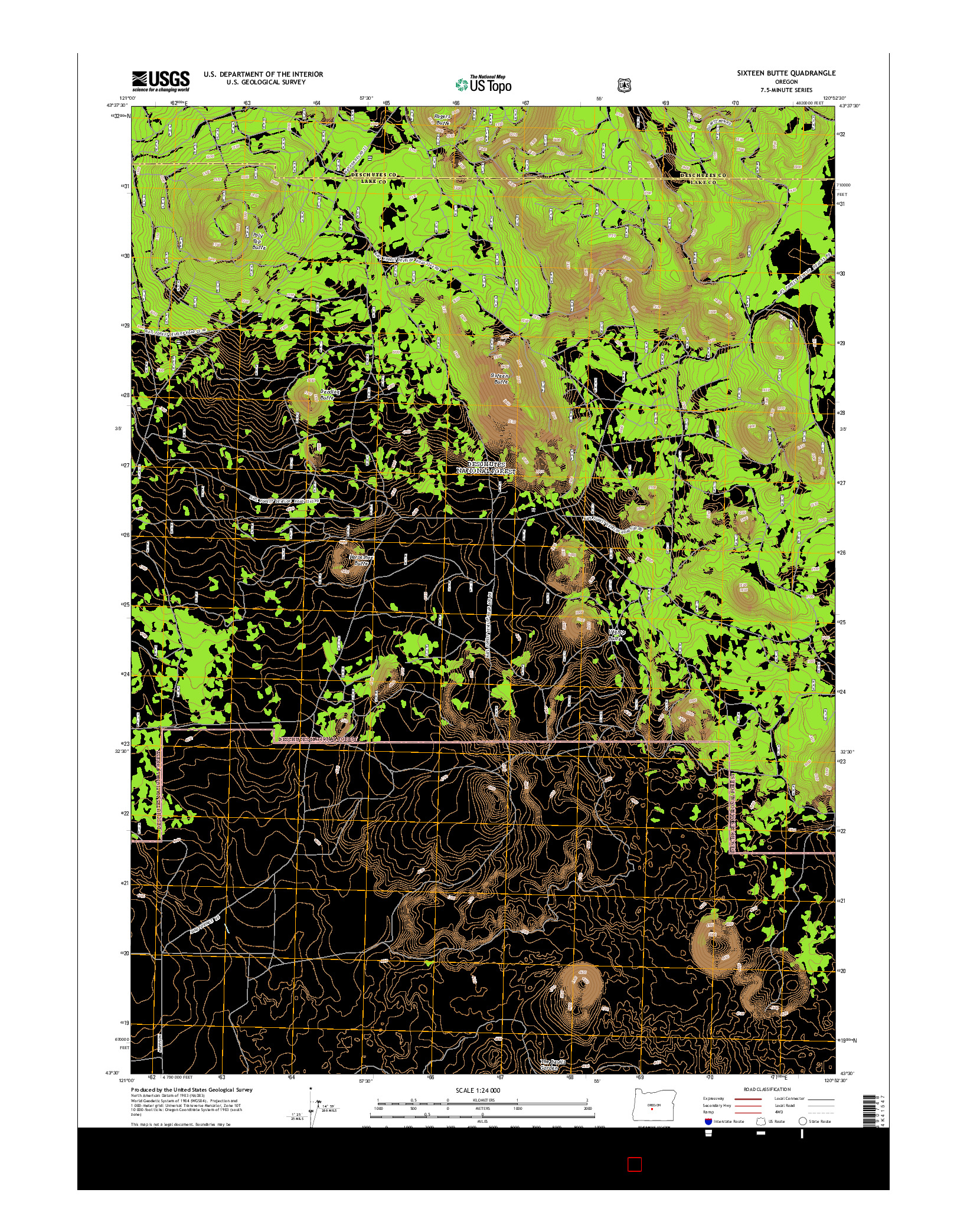 USGS US TOPO 7.5-MINUTE MAP FOR SIXTEEN BUTTE, OR 2014