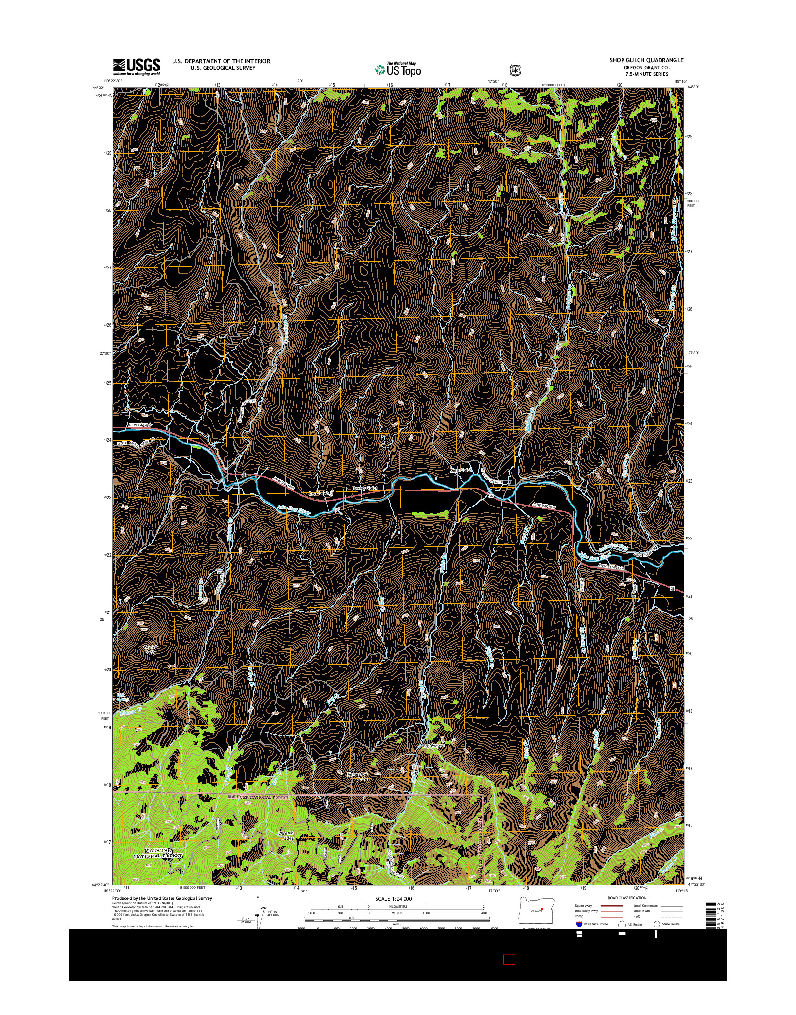 USGS US TOPO 7.5-MINUTE MAP FOR SHOP GULCH, OR 2014