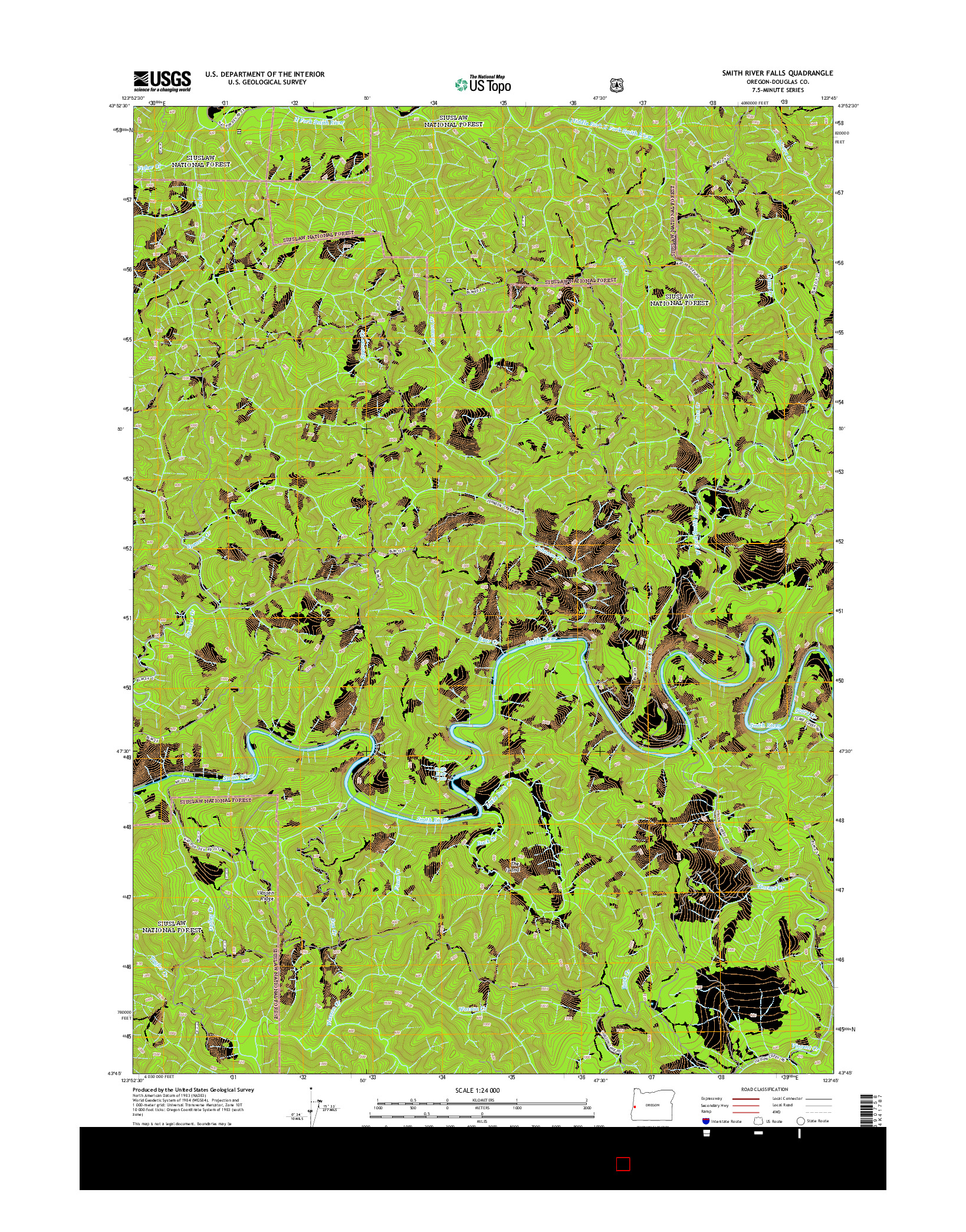 USGS US TOPO 7.5-MINUTE MAP FOR SMITH RIVER FALLS, OR 2014