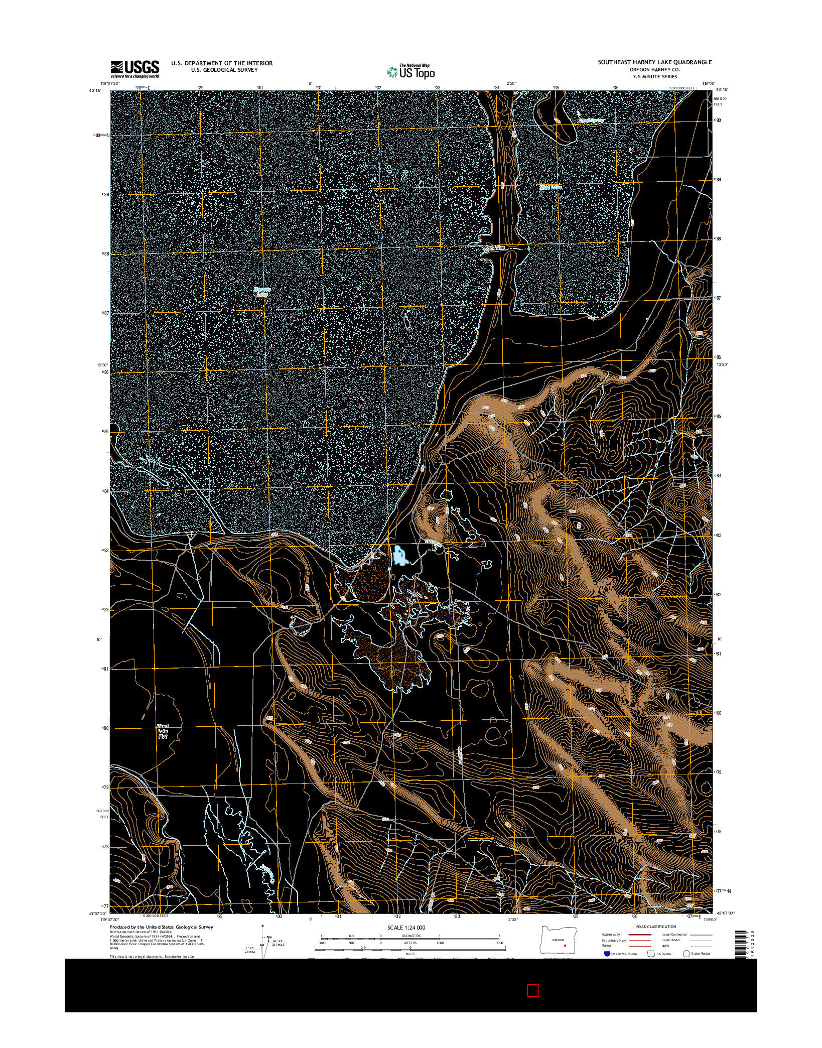 USGS US TOPO 7.5-MINUTE MAP FOR SOUTHEAST HARNEY LAKE, OR 2014