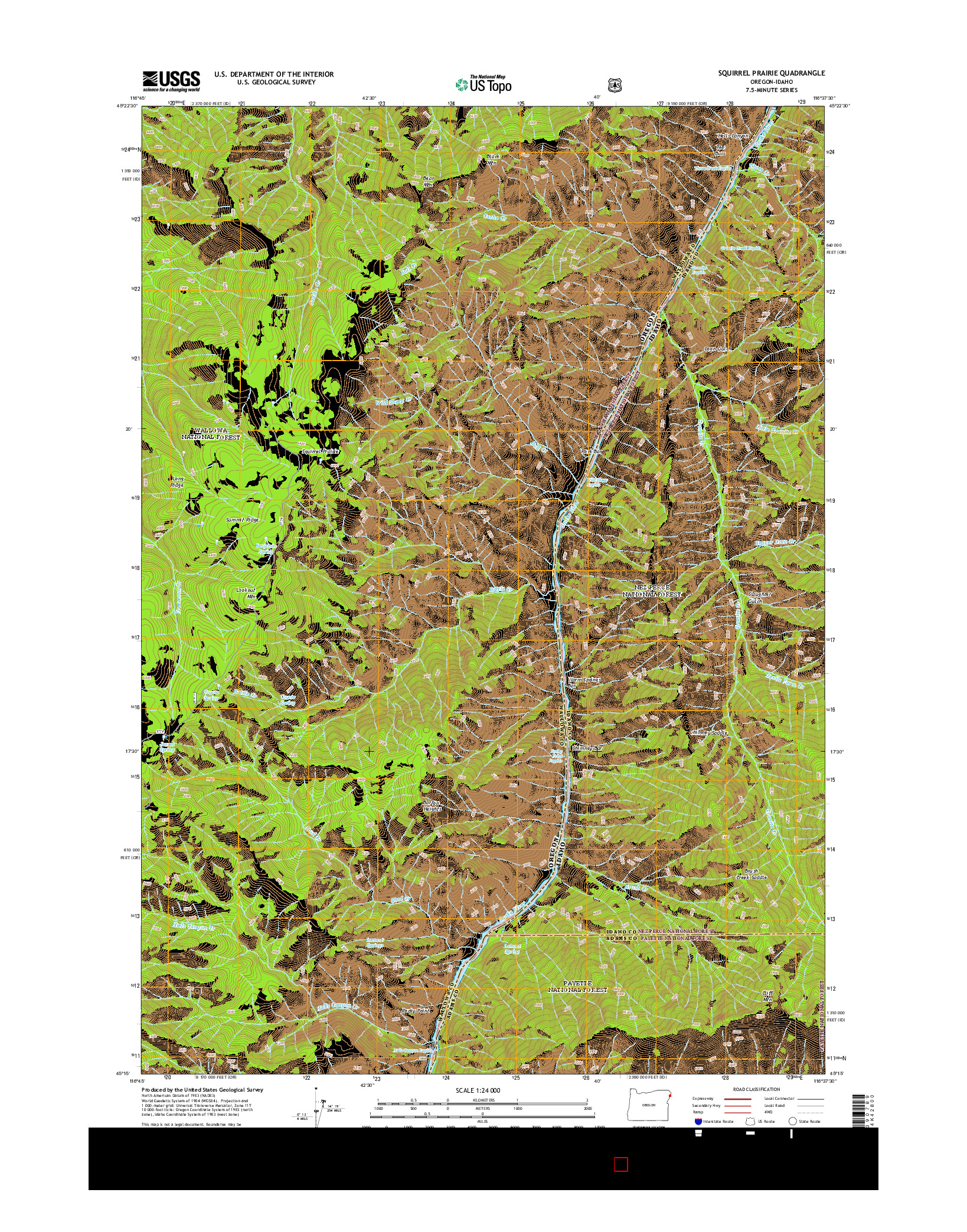 USGS US TOPO 7.5-MINUTE MAP FOR SQUIRREL PRAIRIE, OR-ID 2014