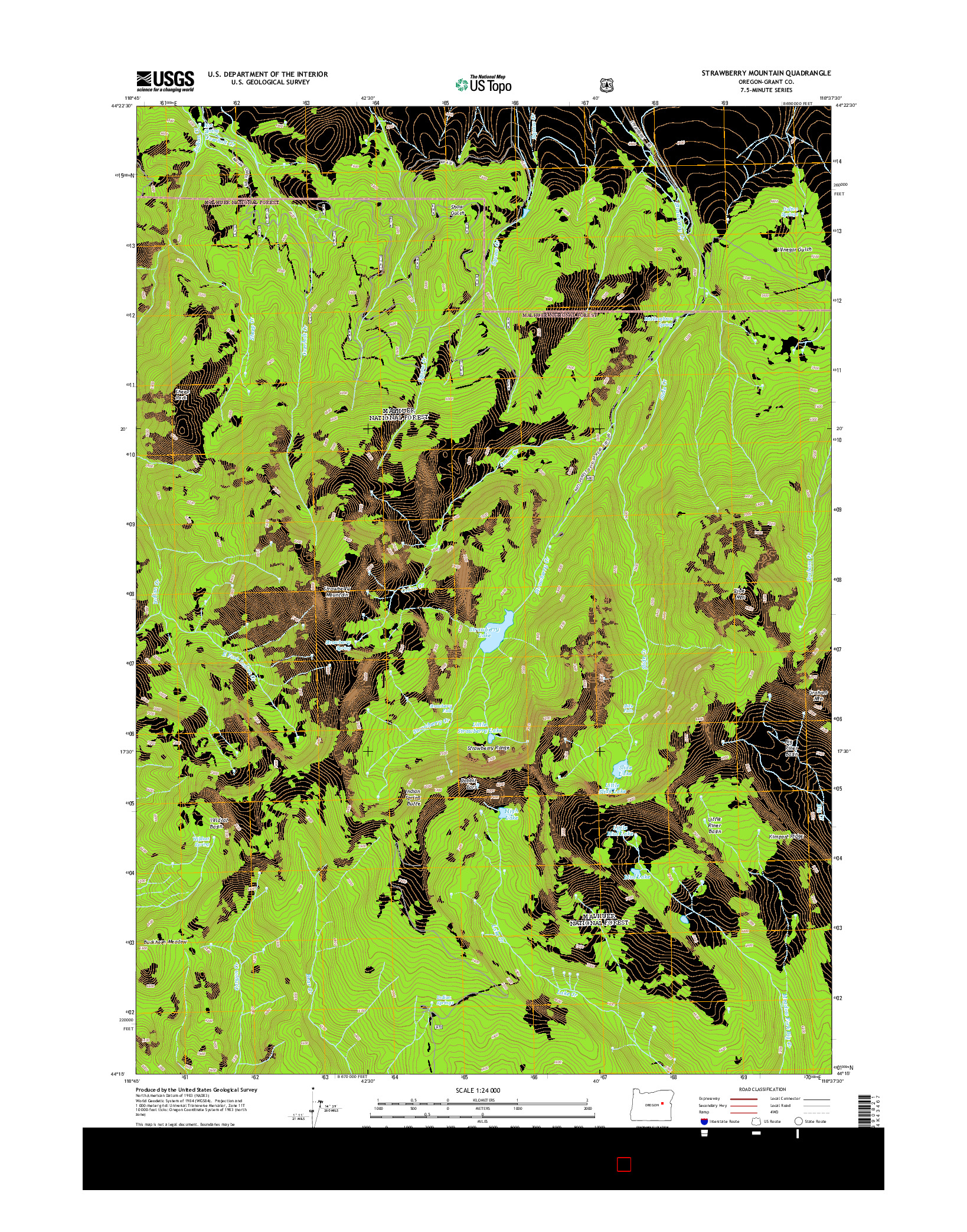 USGS US TOPO 7.5-MINUTE MAP FOR STRAWBERRY MOUNTAIN, OR 2014