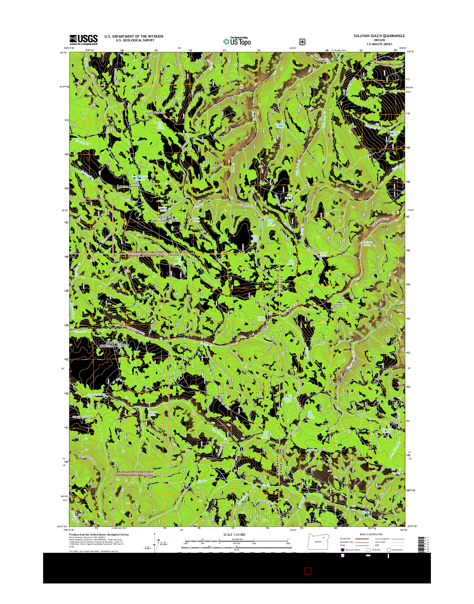 USGS US TOPO 7.5-MINUTE MAP FOR SULLIVAN GULCH, OR 2014