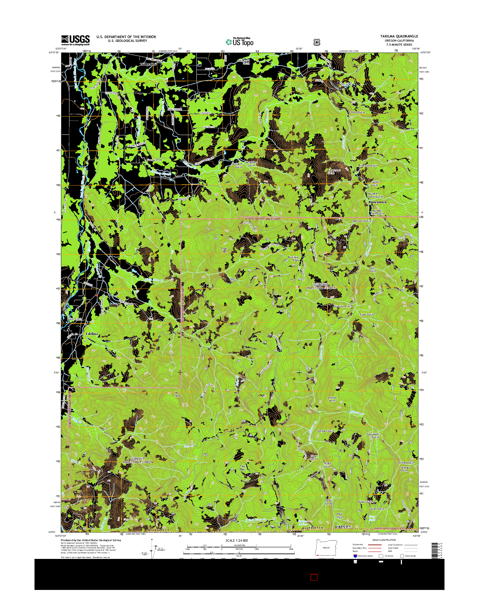 USGS US TOPO 7.5-MINUTE MAP FOR TAKILMA, OR-CA 2014