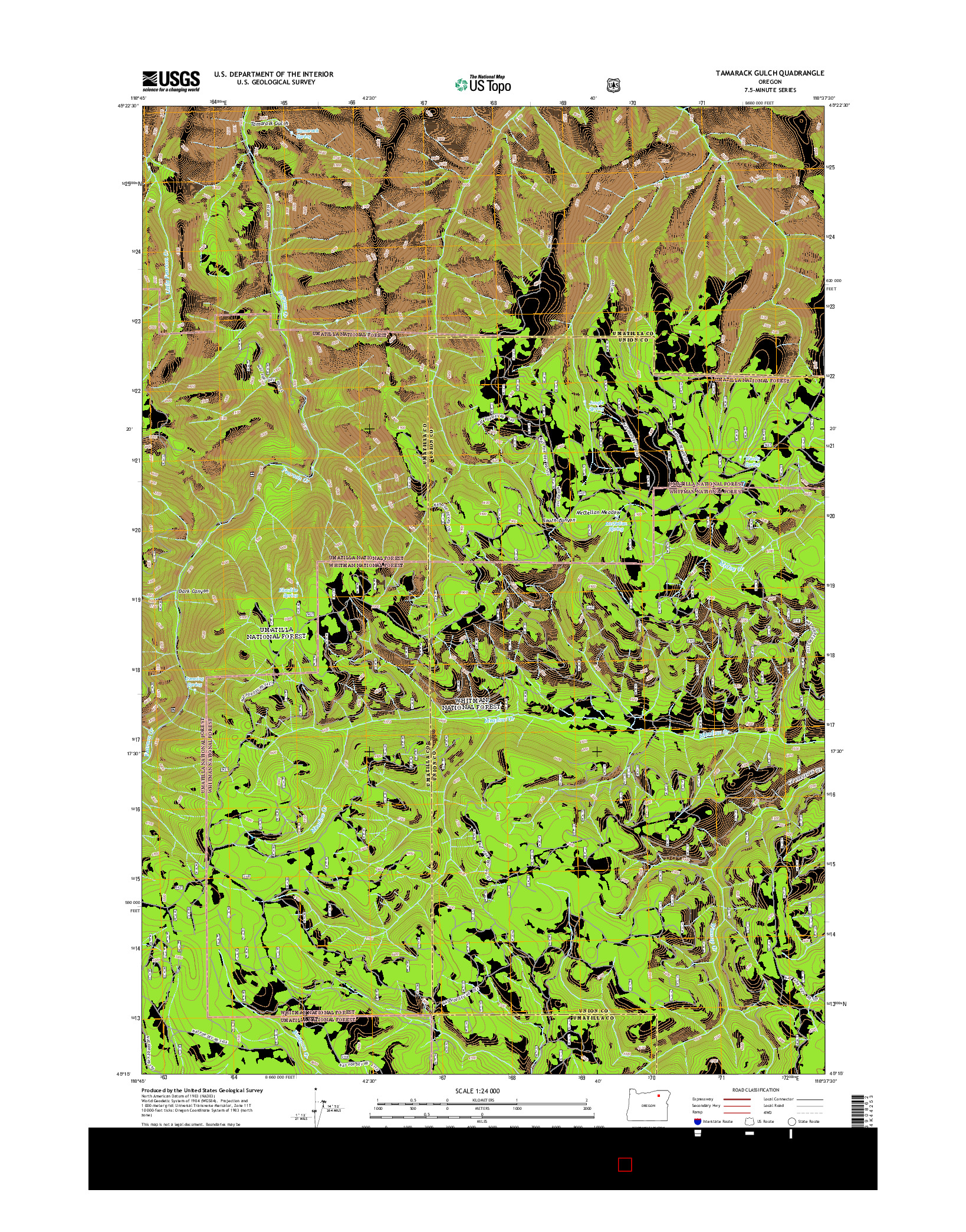 USGS US TOPO 7.5-MINUTE MAP FOR TAMARACK GULCH, OR 2014